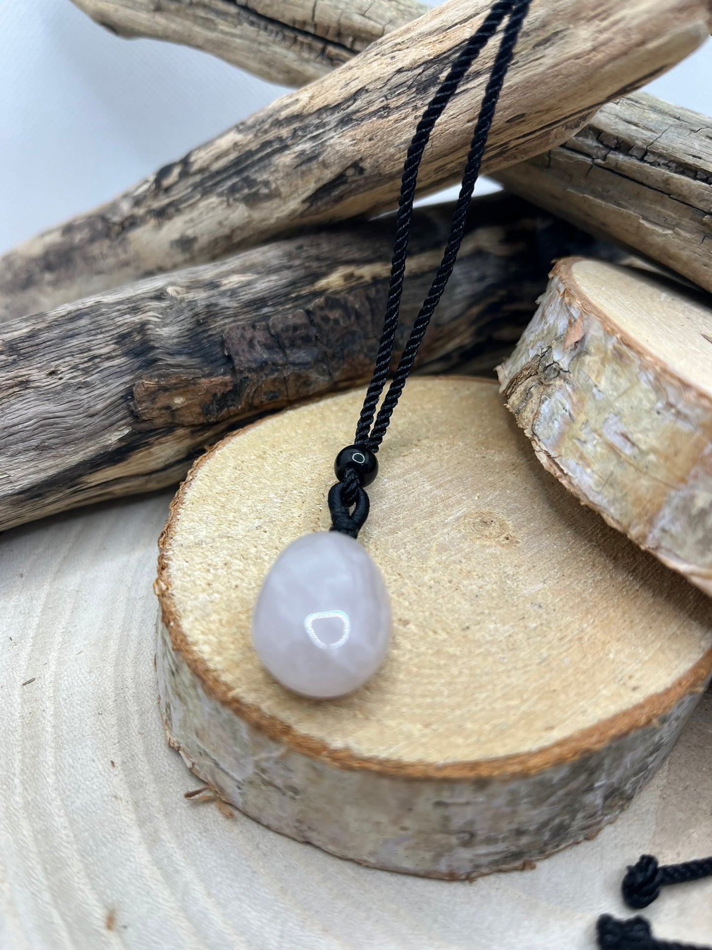 Collier sur Cordon noir réglable - Pendentif en Pierre Naturelle Pierre de Lune
