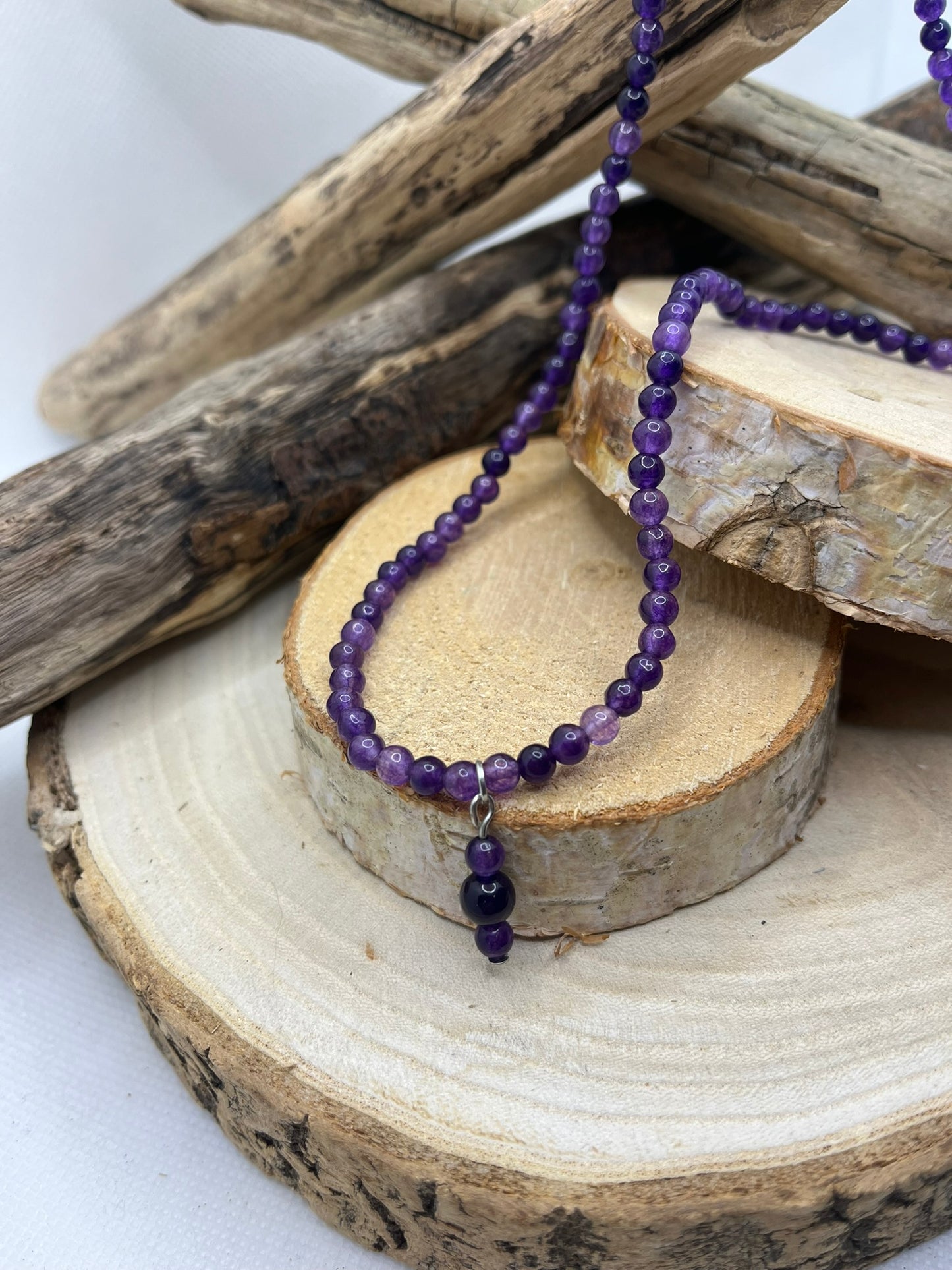 Collier en Pierre Naturelles - Améthyste - sur fil élastique