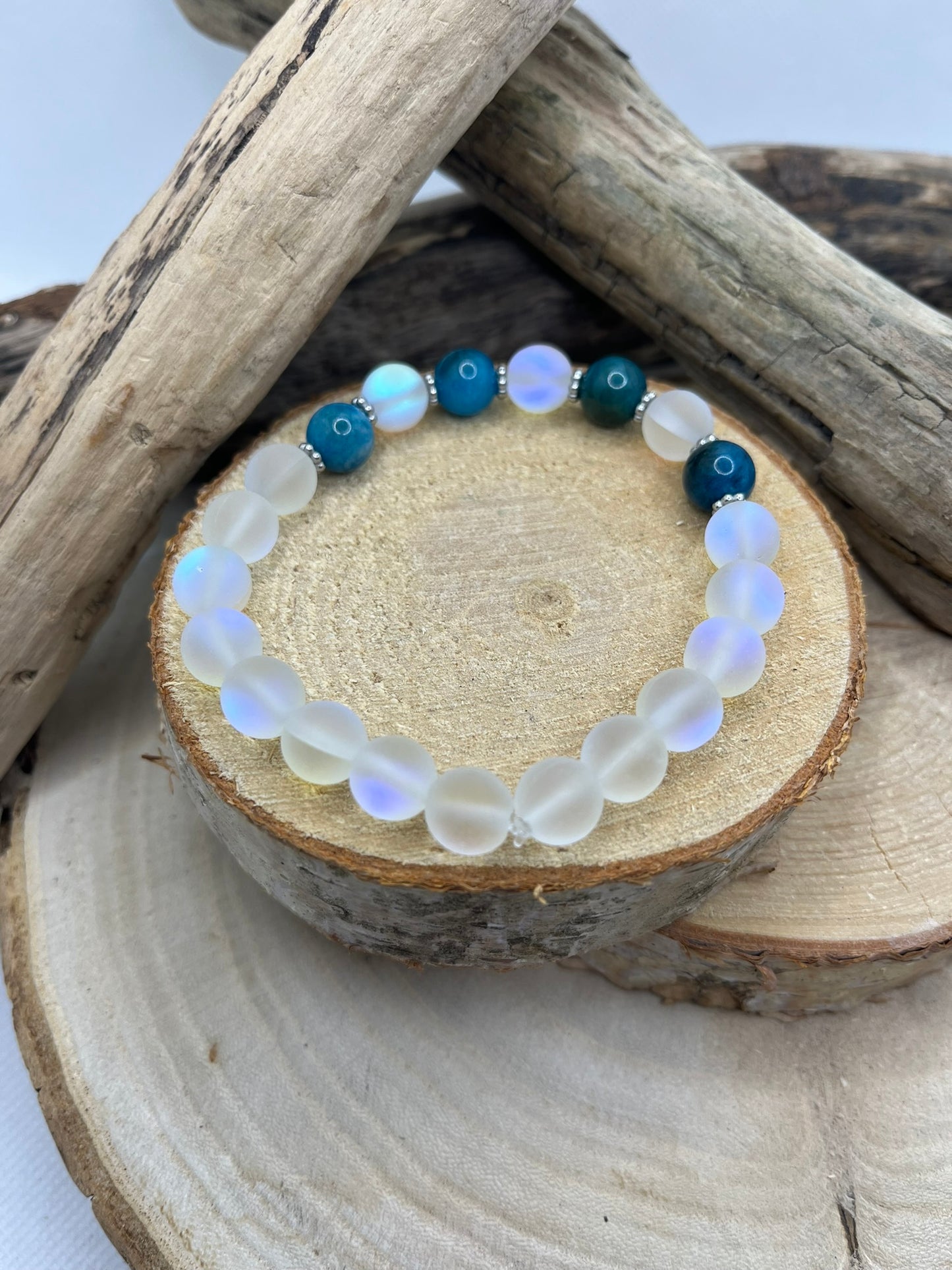 Bracelet de Paix - Sélénite et Apatite bleu - Fait Main
