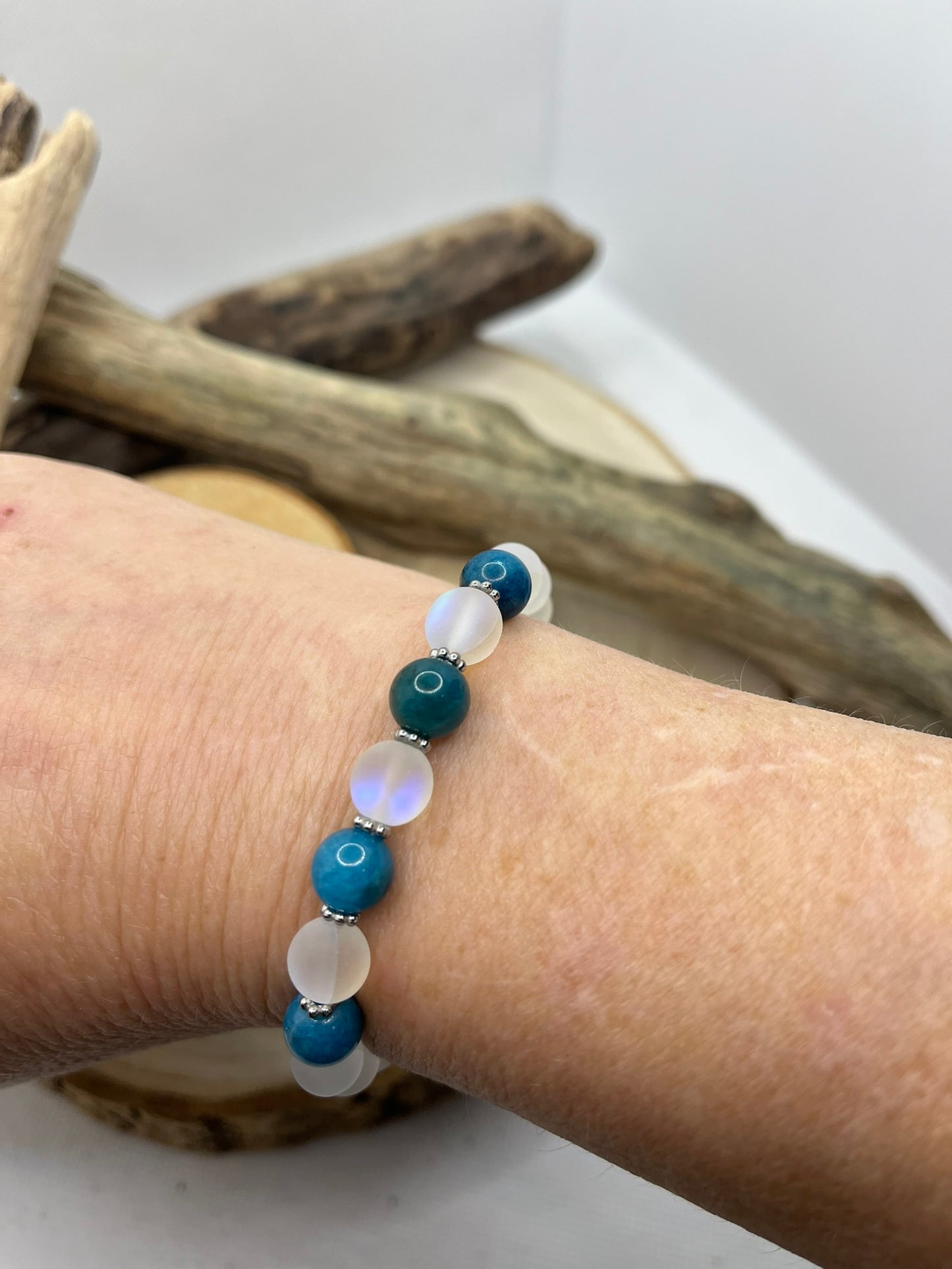 Bracelet de Paix - Sélénite et Apatite bleu - Fait Main