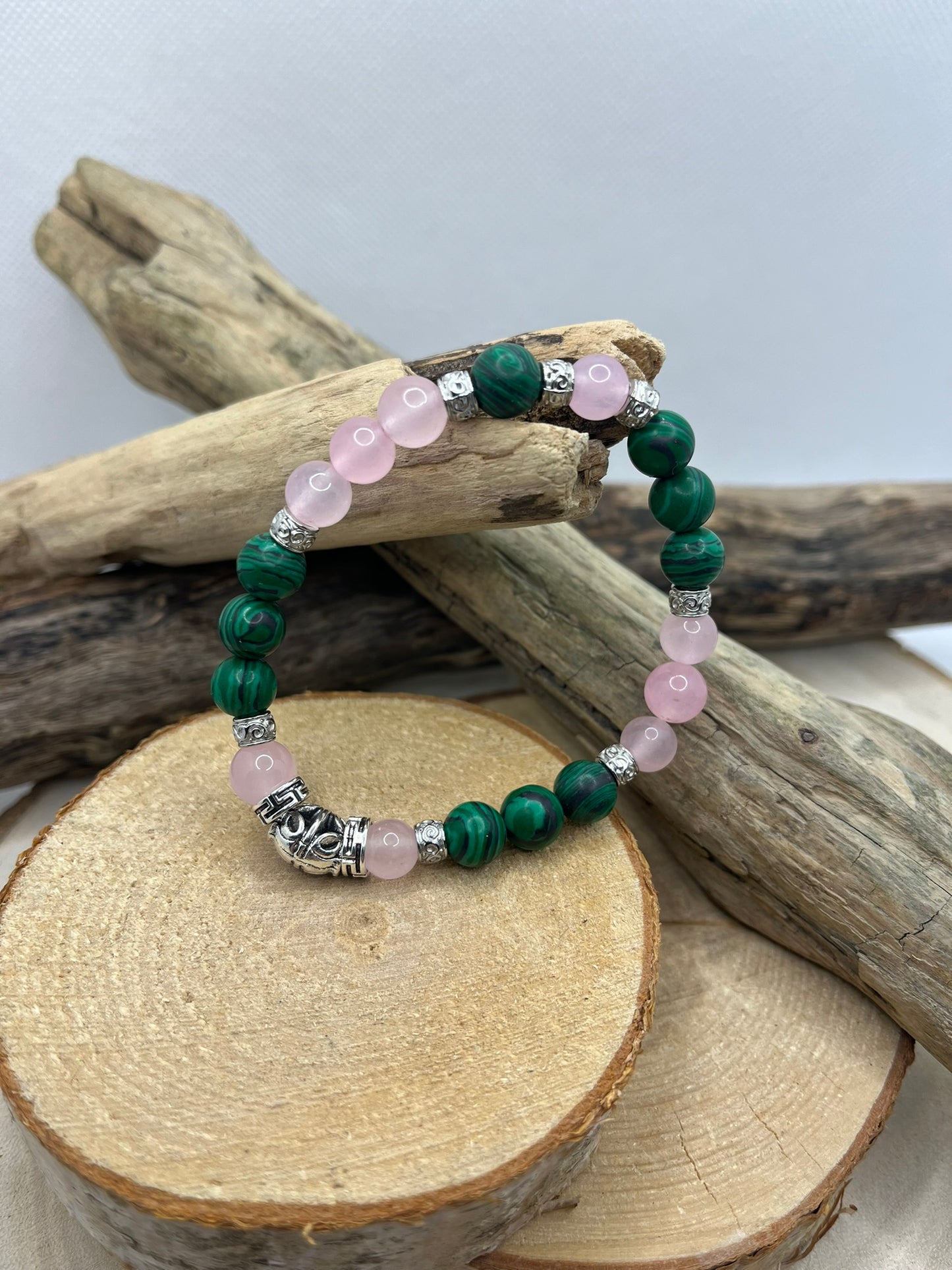 Bracelet Malachite et Quartz Rose - Guérison émotionnelle et Protection - Fait Main