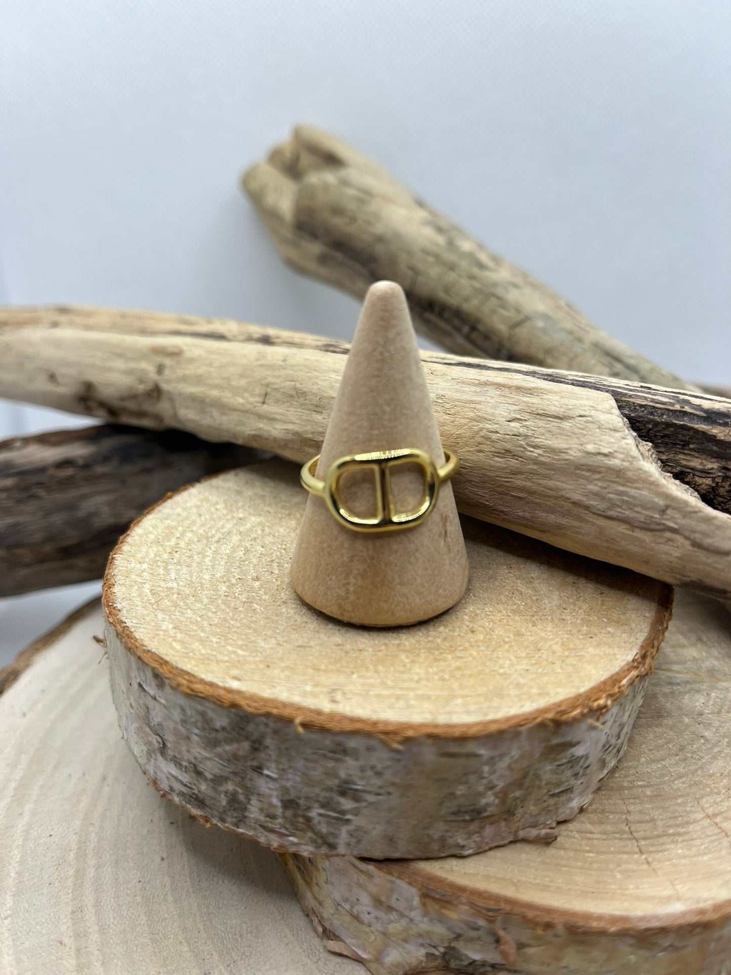 Bague en acier inoxydable tendance couleur doré ajustable à la mode