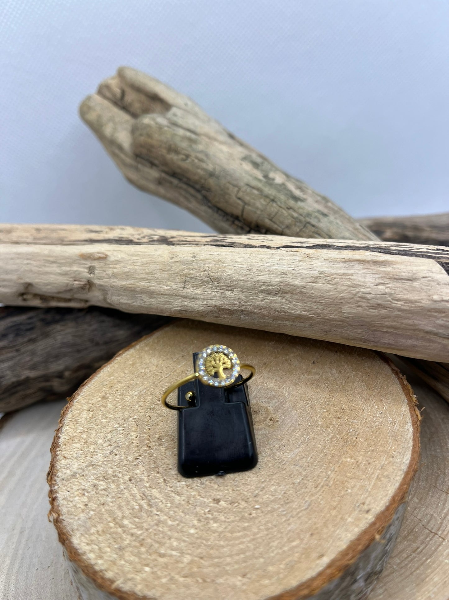 Bague fine en Acier Inoxydable ajustable Arbre de vie ornés de strass brillant - Doré