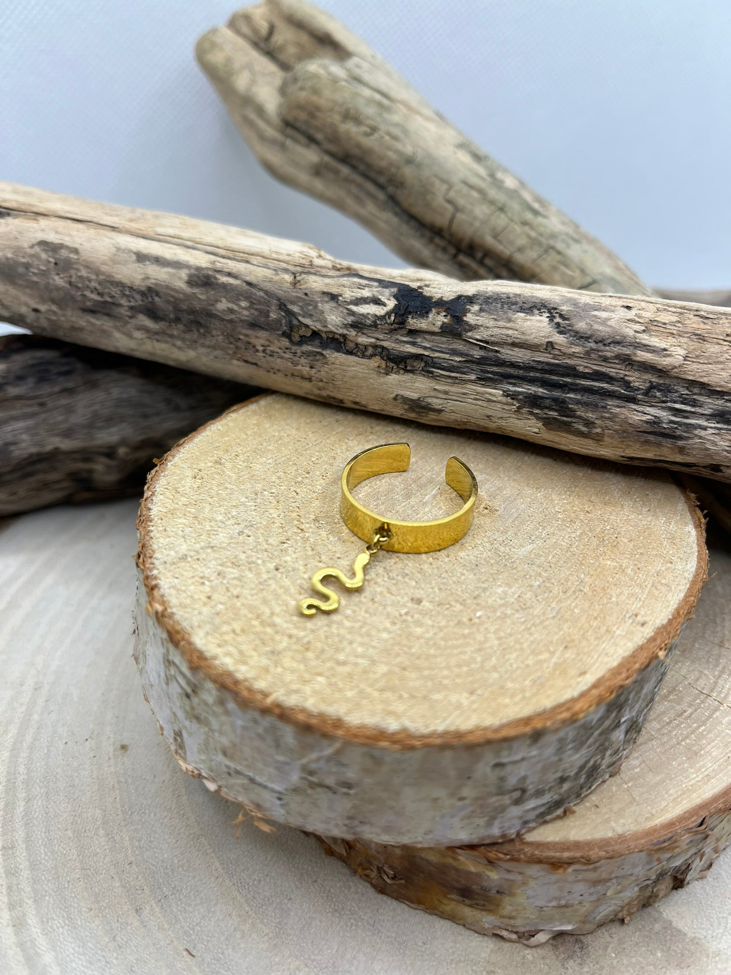 Bague en Acier inoxydable ajustable mode pendentif serpent - Doré