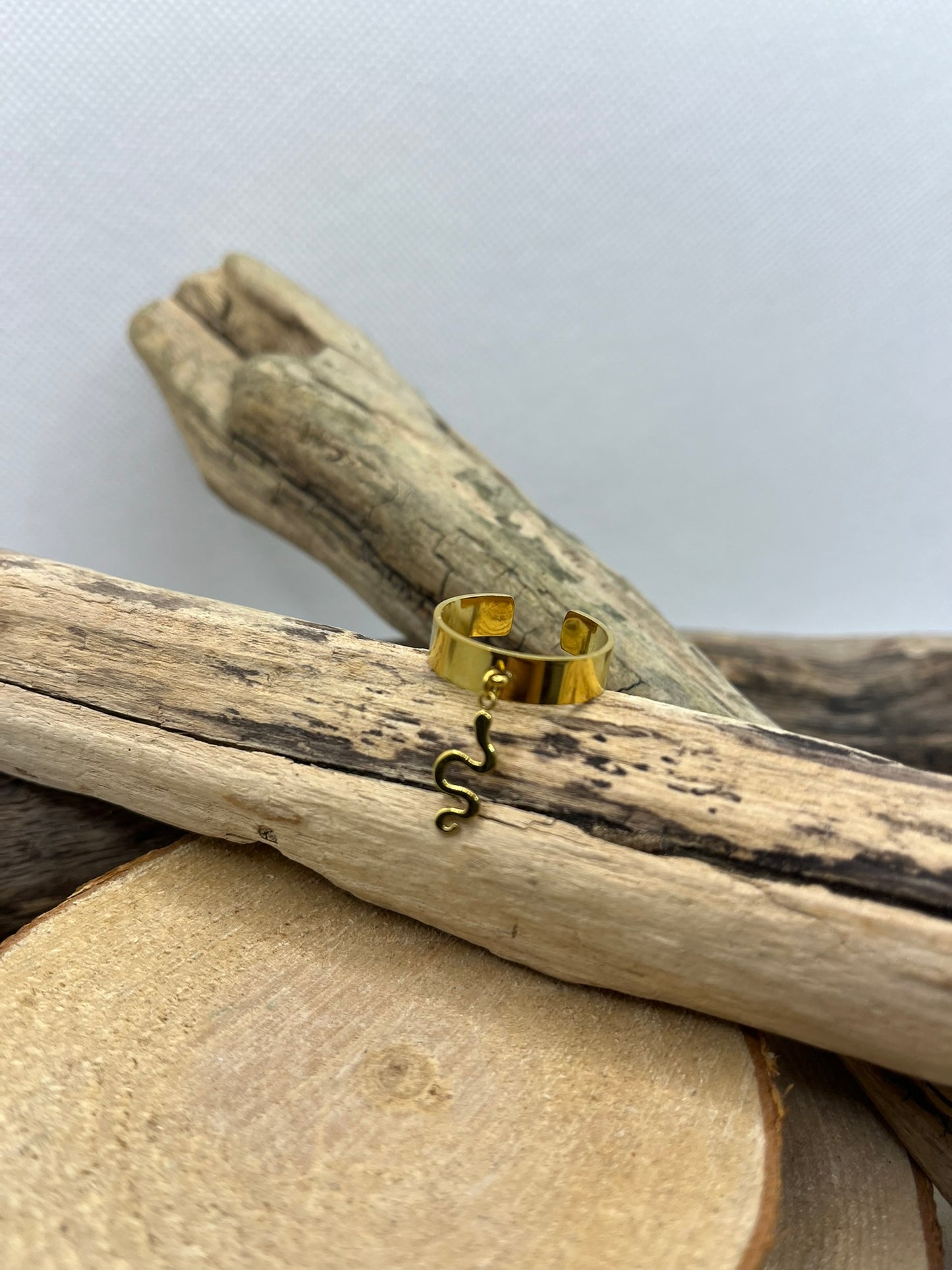 Bague en Acier inoxydable ajustable mode pendentif serpent - Doré