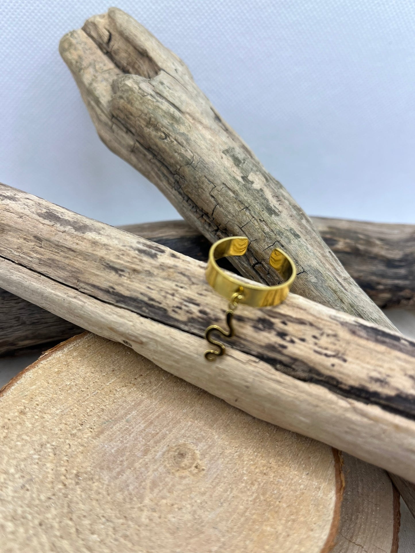 Bague en Acier inoxydable ajustable mode pendentif serpent - Doré