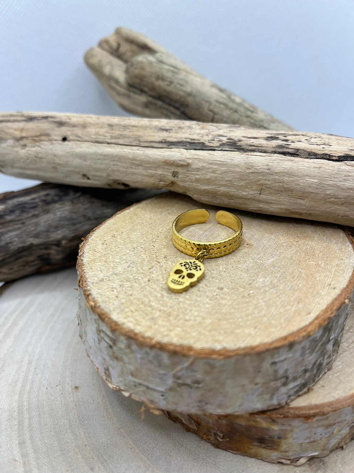 Bague en Acier Inoxydable ajustable mode Pendentif Tête de Mort - Doré