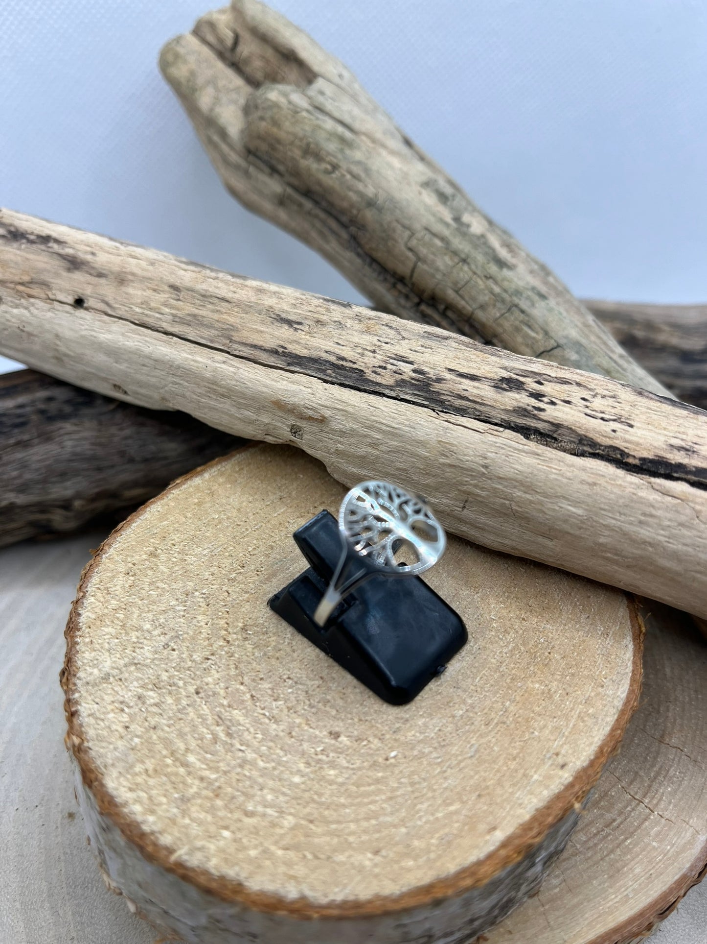Bague fine en Acier inoxydable ajustable Orné d'un Arbre de Vie stylé - Argenté