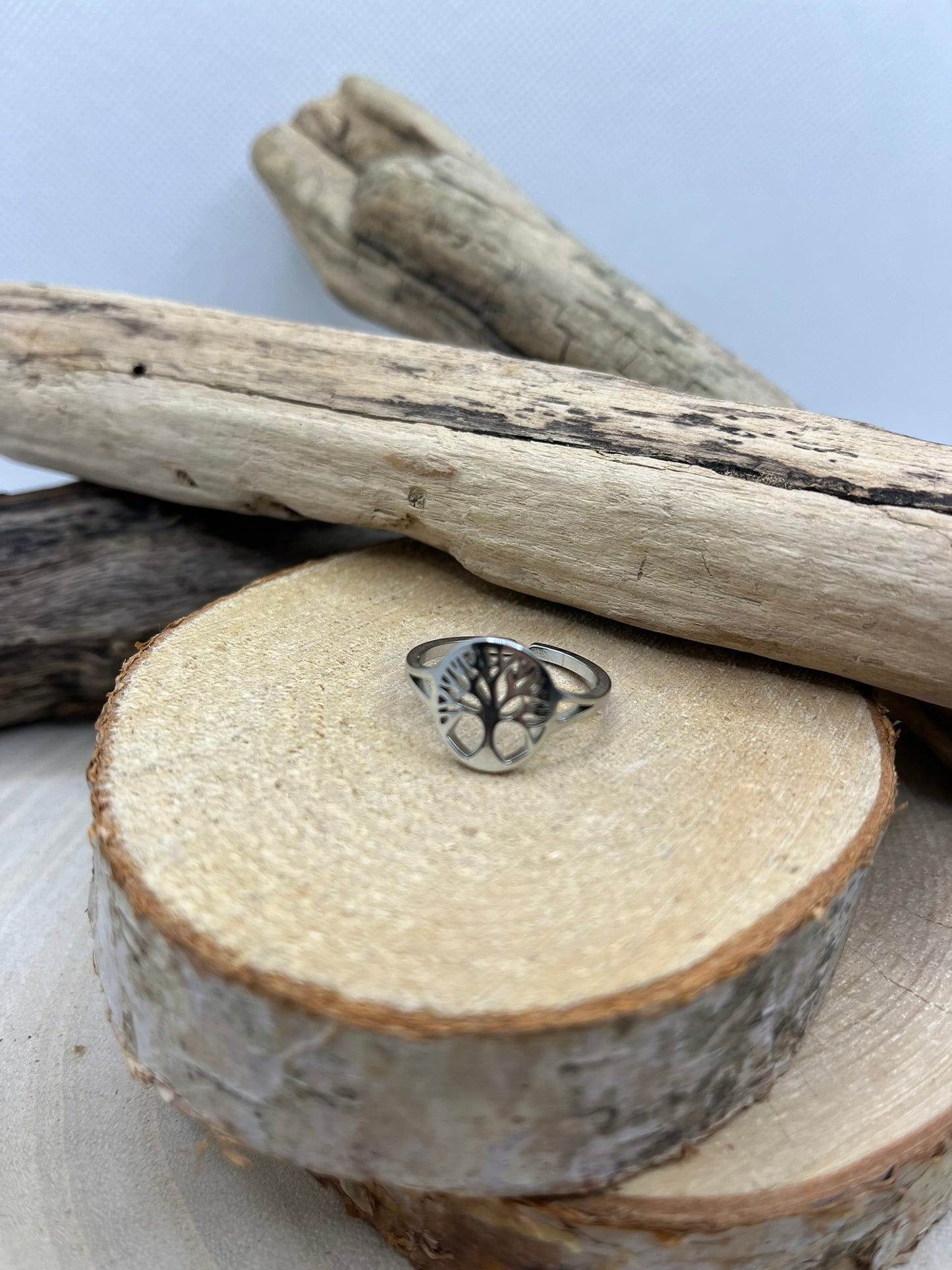 Bague fine en Acier inoxydable ajustable Orné d'un Arbre de Vie stylé - Argenté