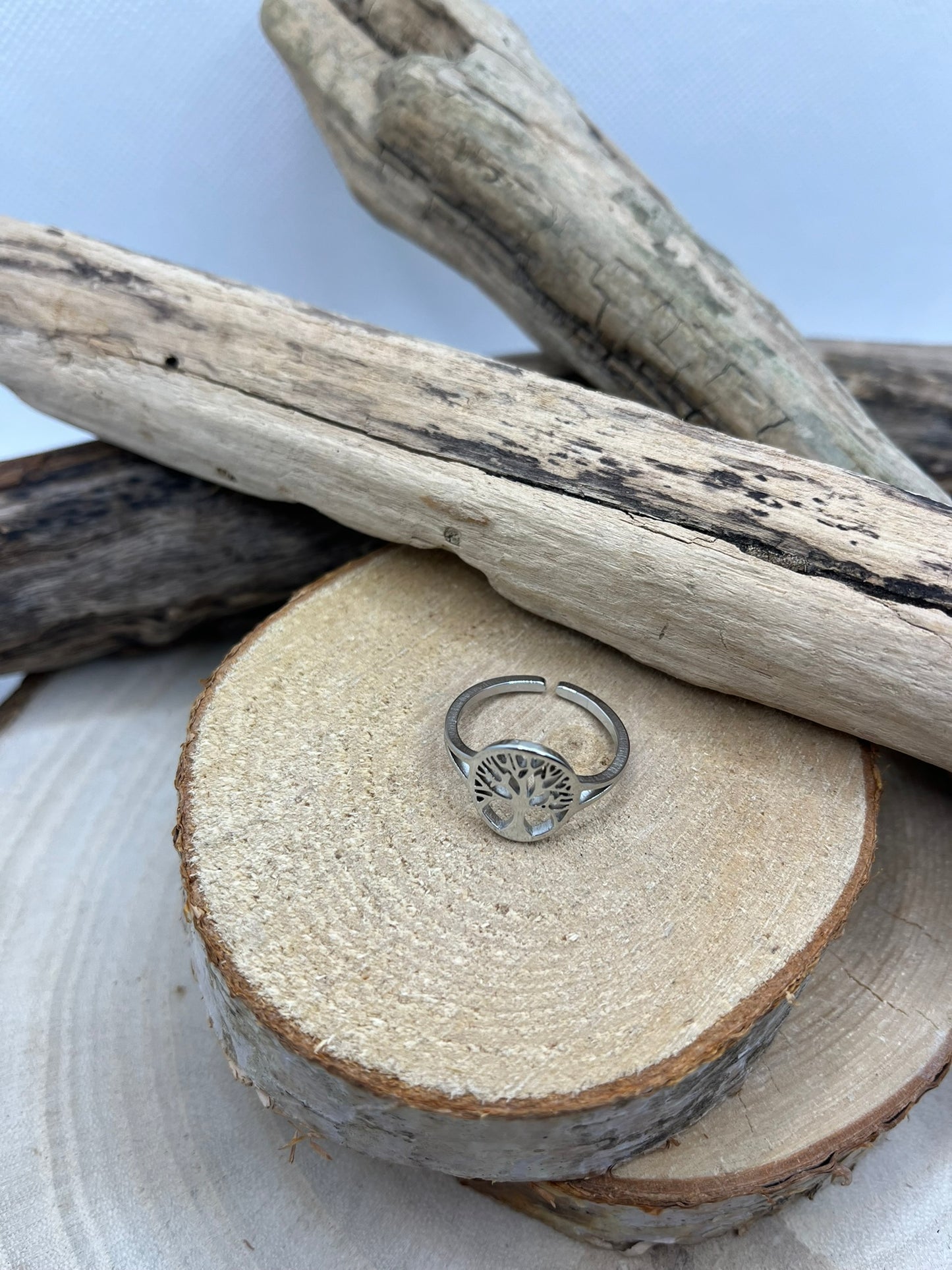 Bague fine en Acier inoxydable ajustable Orné d'un Arbre de Vie stylé - Argenté