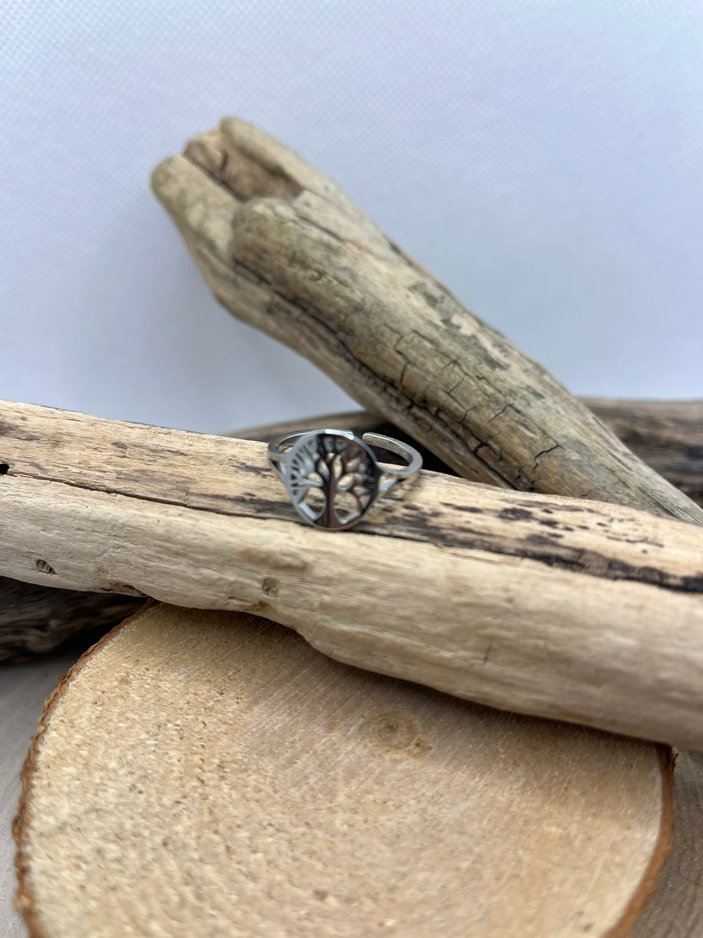 Bague fine en Acier inoxydable ajustable Orné d'un Arbre de Vie stylé - Argenté