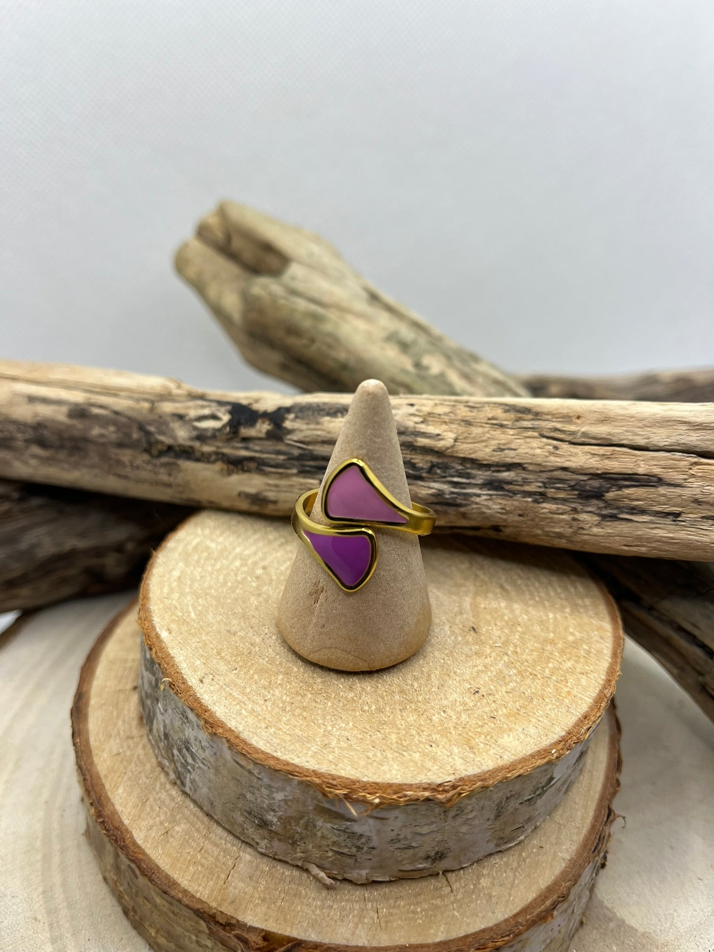 Bague en Acier inoxydable ajustable mode strass Mauve et Rose - Doré