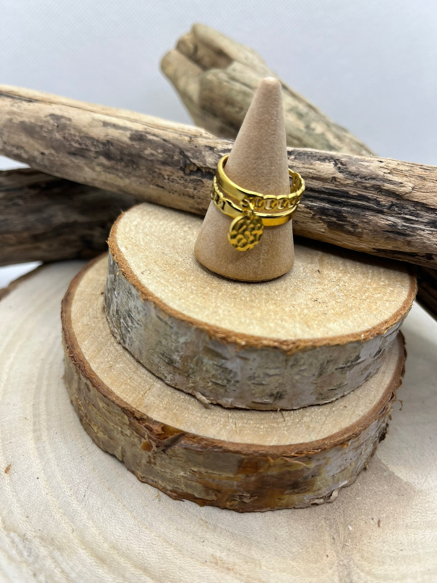 Bague en Acier inoxydable ajustable mode et chic orné d'un pendentif - Doré