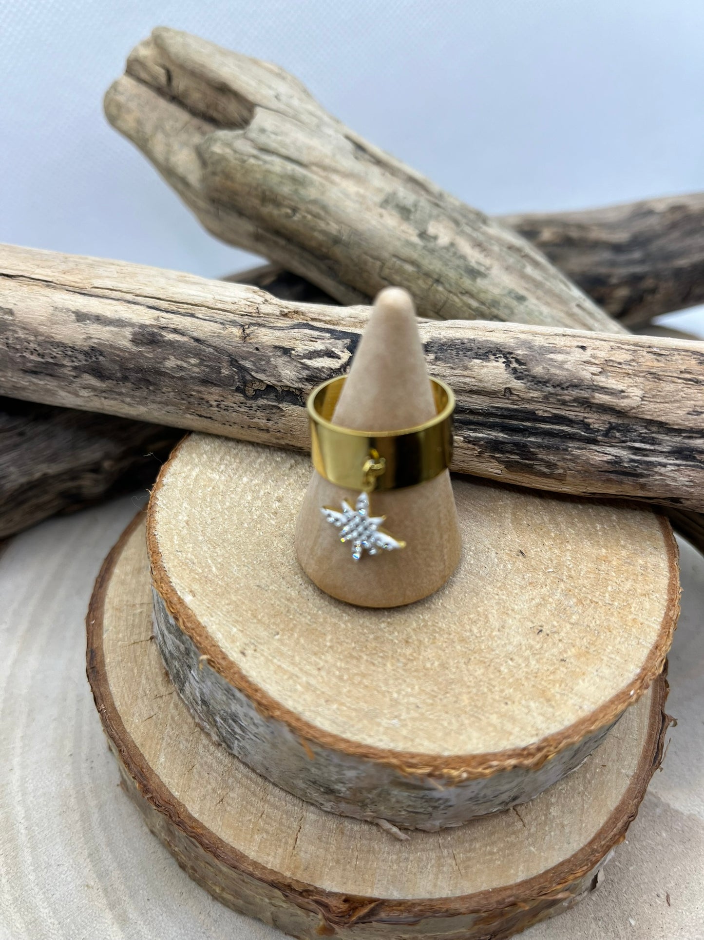 Bague en Acier inoxydable ajustable mode pendentif étoile ornés de strass brillant - Doré