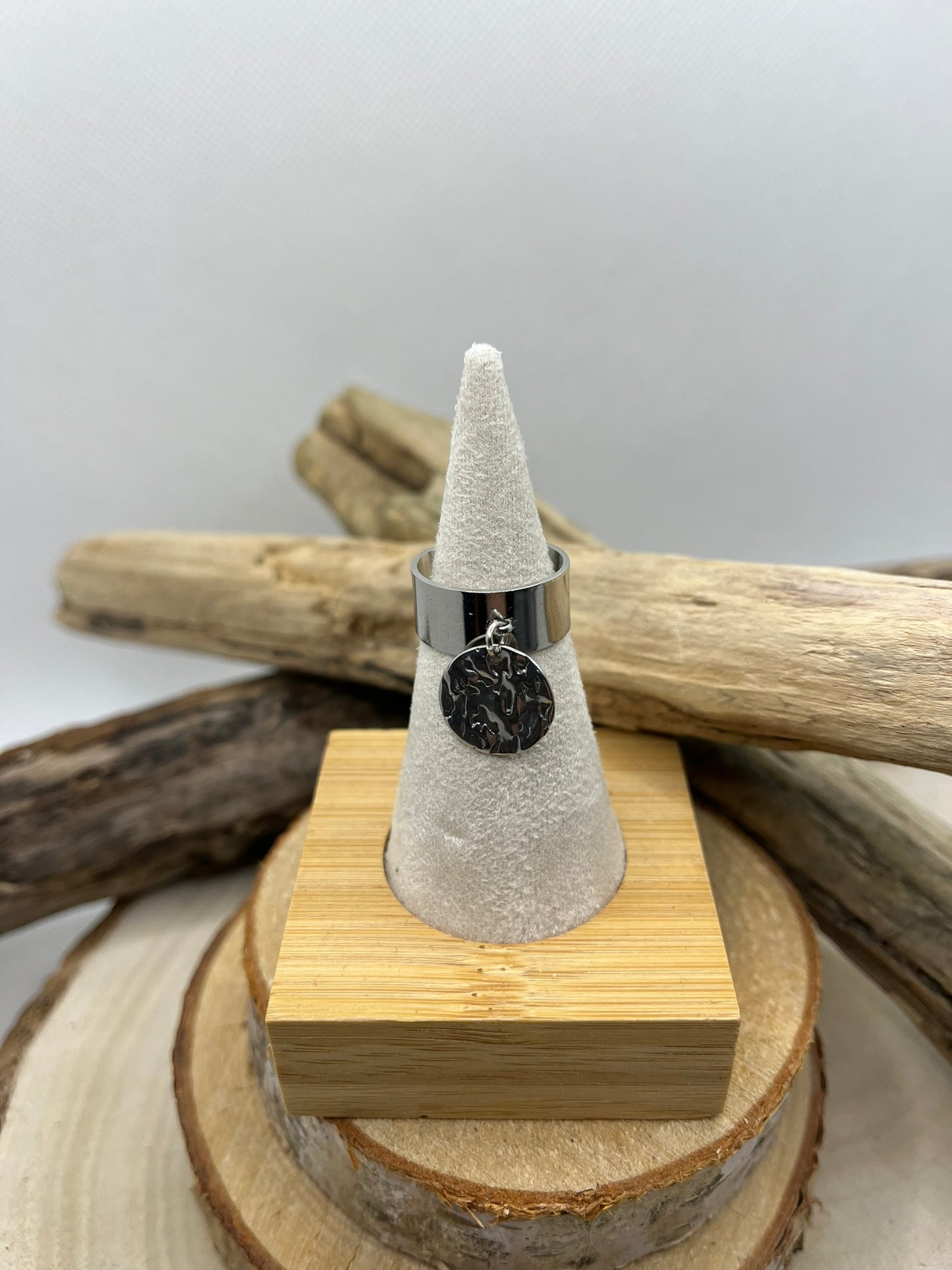 Bague large en Acier inoxydable ajustable mode avec pendentif - Argenté