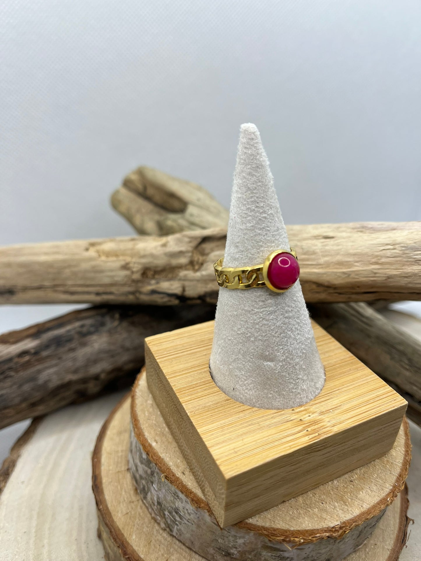 Bague en Acier inoxydable ajustable mode avec perle rose - Doré