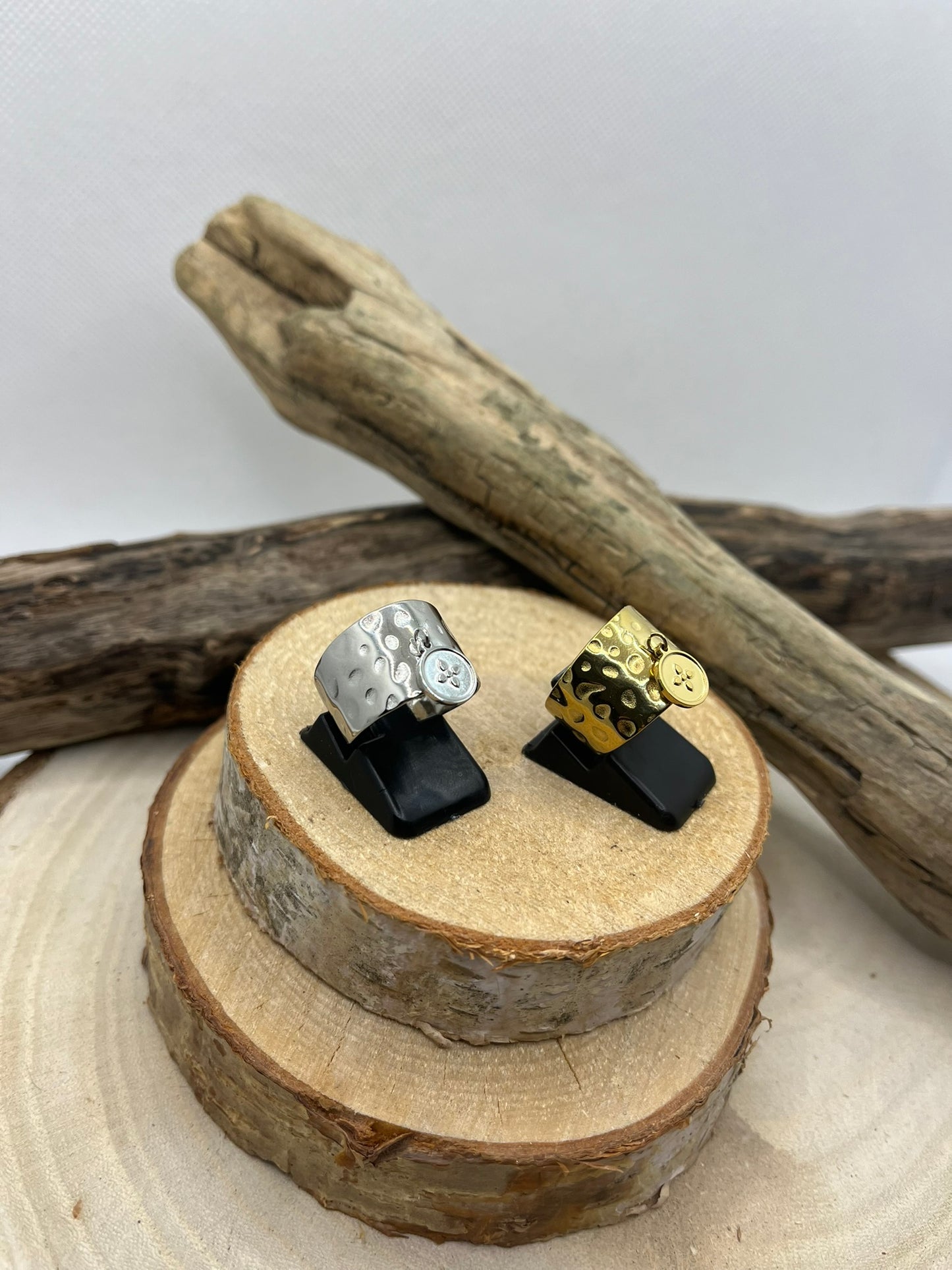 Bague Large mode en Acier inoxydable ajustable avec pendentif - Doré ou en Argenté