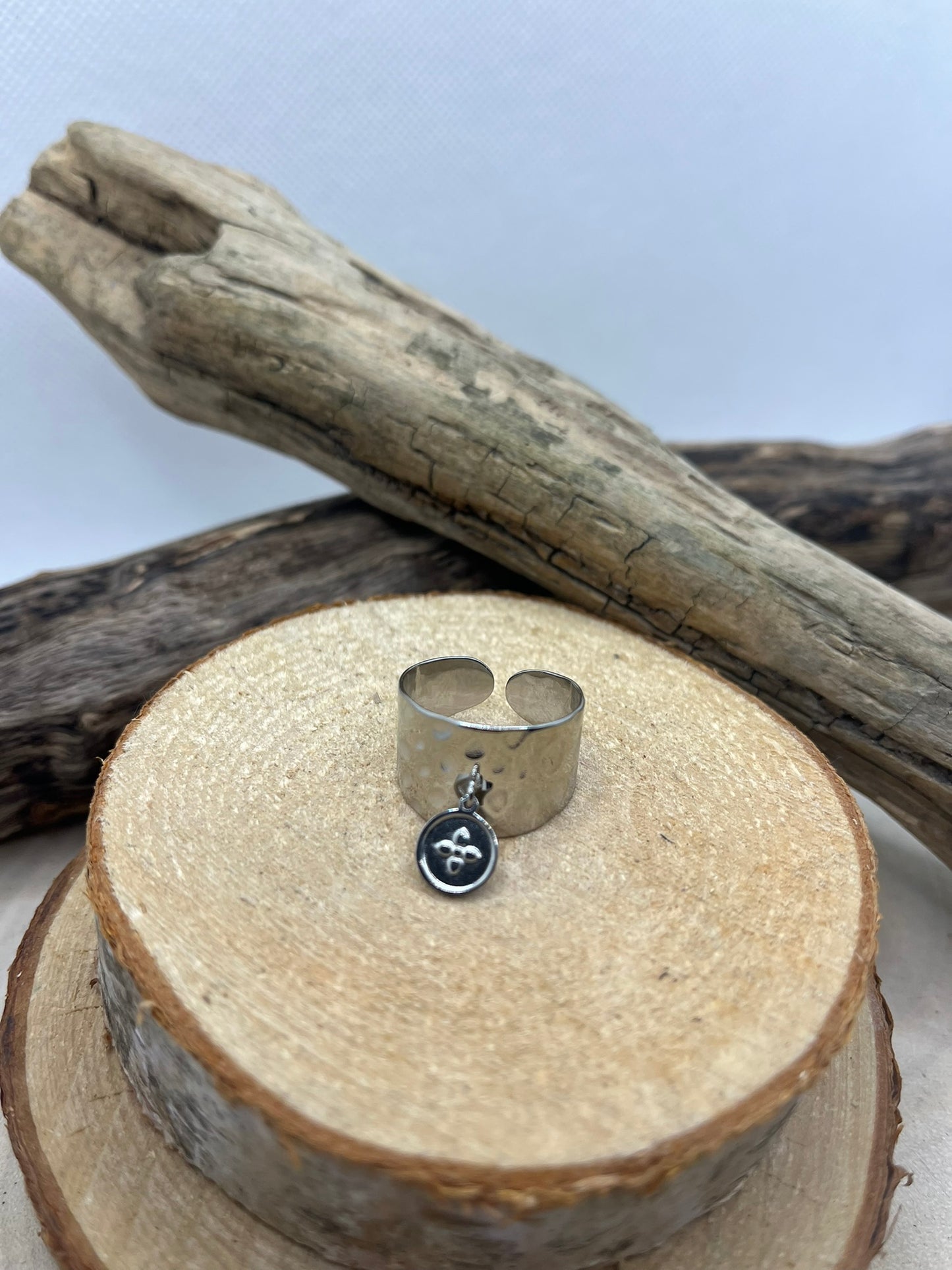 Bague Large mode en Acier inoxydable ajustable avec pendentif - Doré ou en Argenté