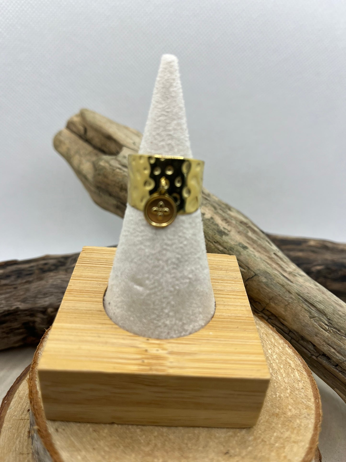 Bague Large mode en Acier inoxydable ajustable avec pendentif - Doré ou en Argenté