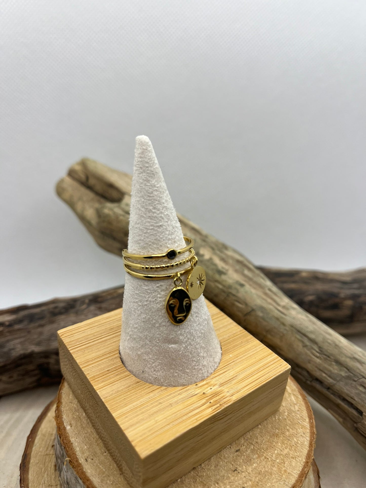 Bague élégante en Acier inoxydable ajustable mode avec 2 pendentifs chic - Doré