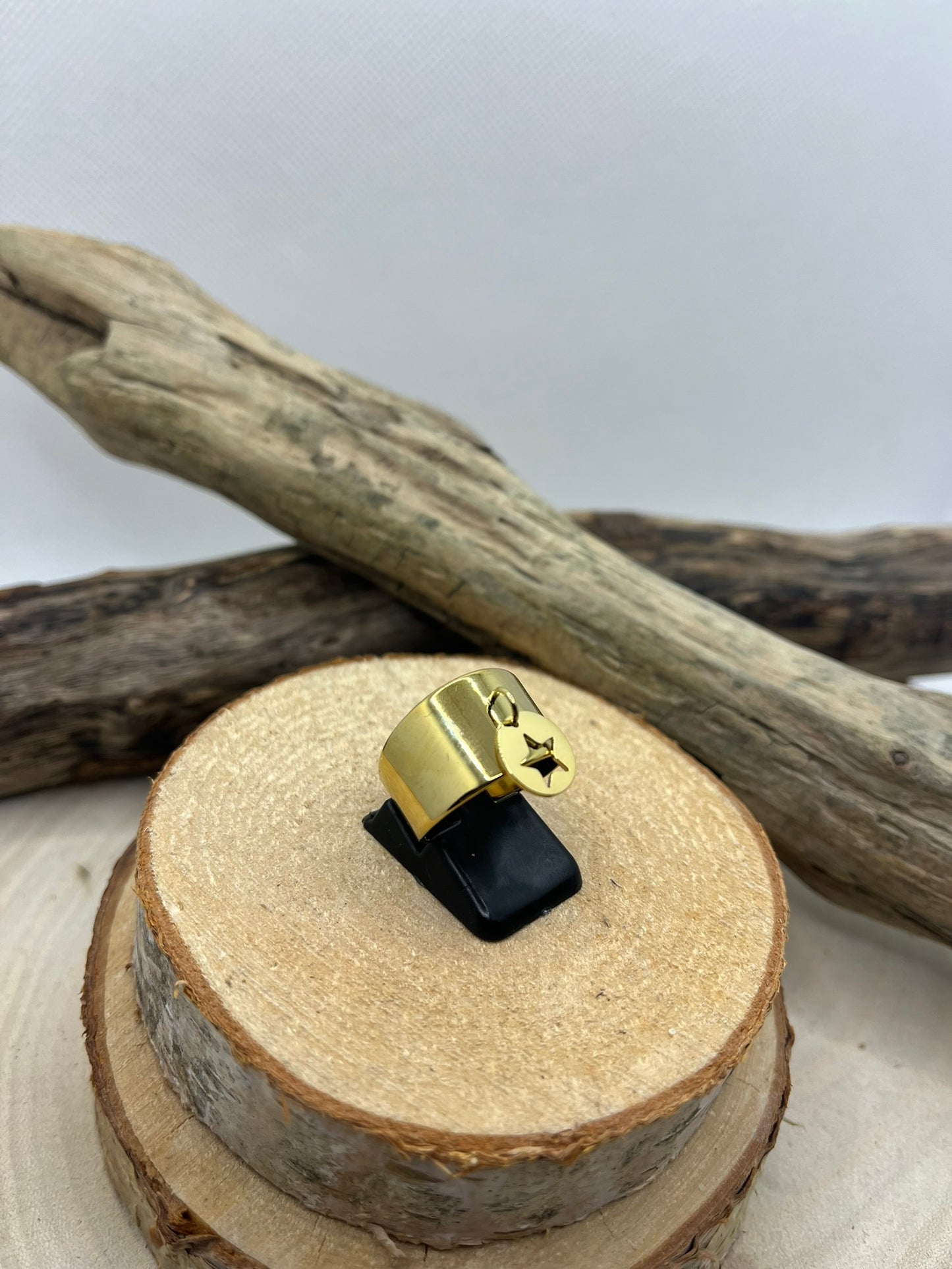 Bague Large en Acier inoxydable ajustable Mode Pendentif anneau orné d'une étoile - Doré ou Argenté