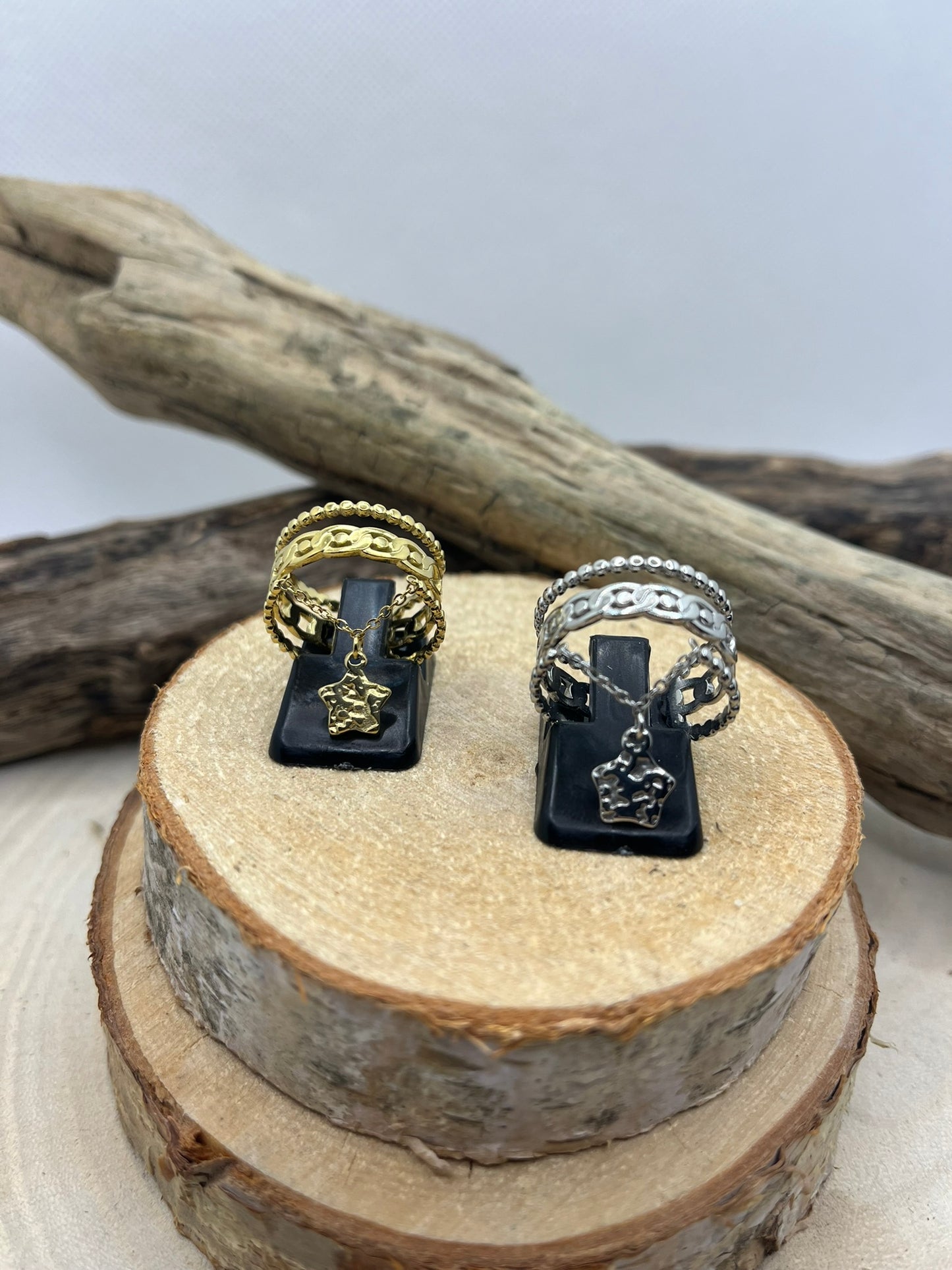 Bague en Acier inoxydable ajustable pendentif chaine orné d'une étoile - Doré ou en argenté