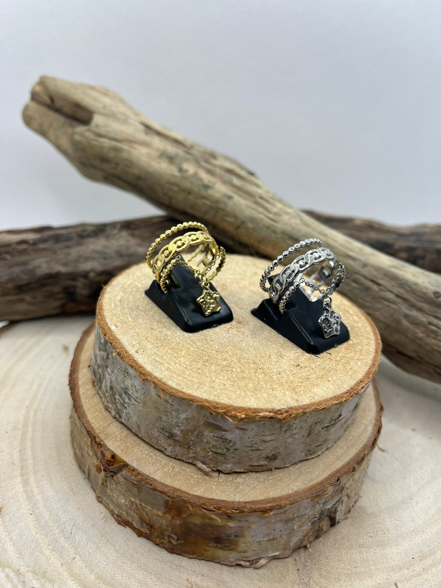 Bague en Acier inoxydable ajustable pendentif chaine orné d'une étoile - Doré ou en argenté