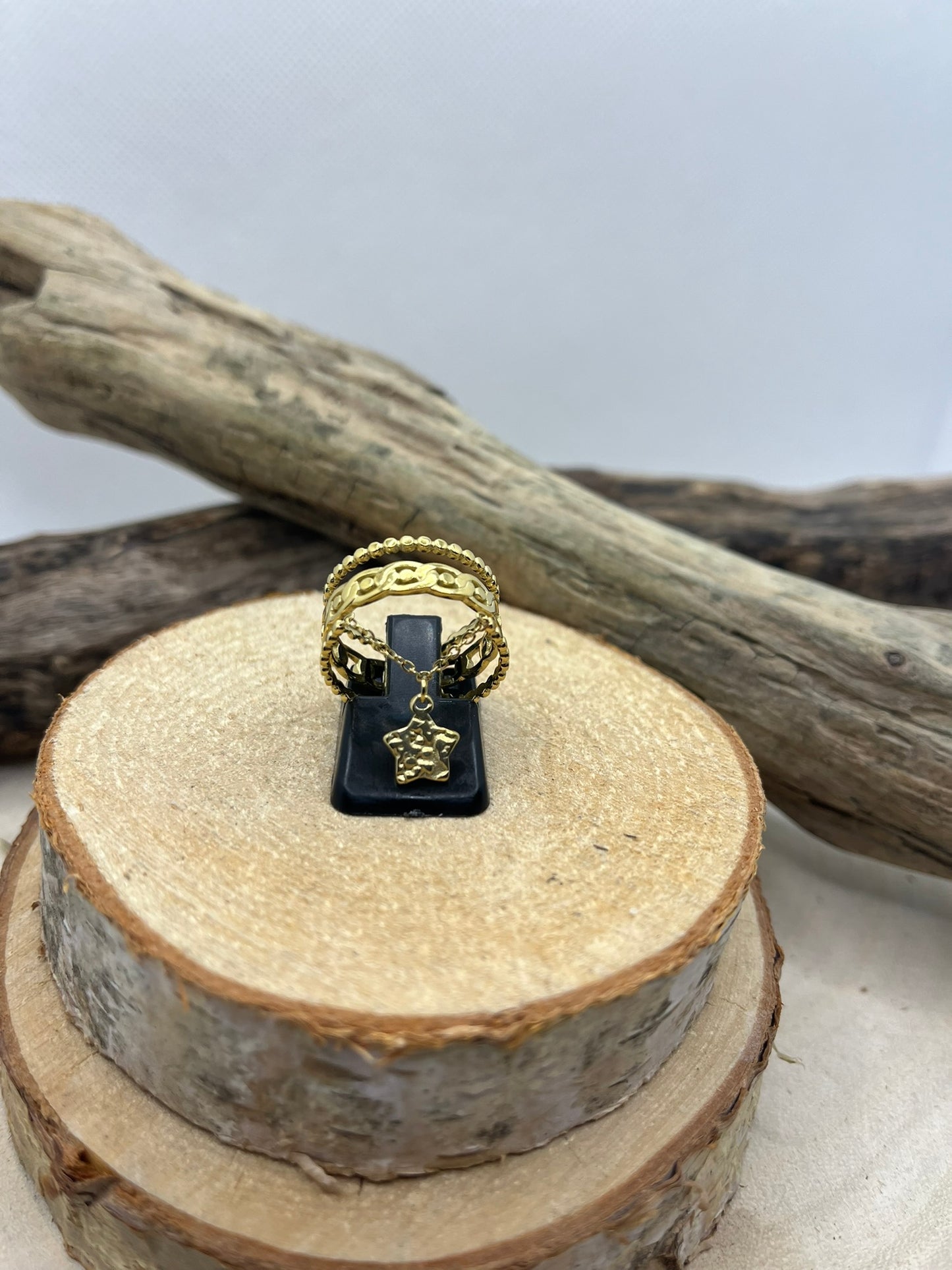 Bague en Acier inoxydable ajustable pendentif chaine orné d'une étoile - Doré ou en argenté