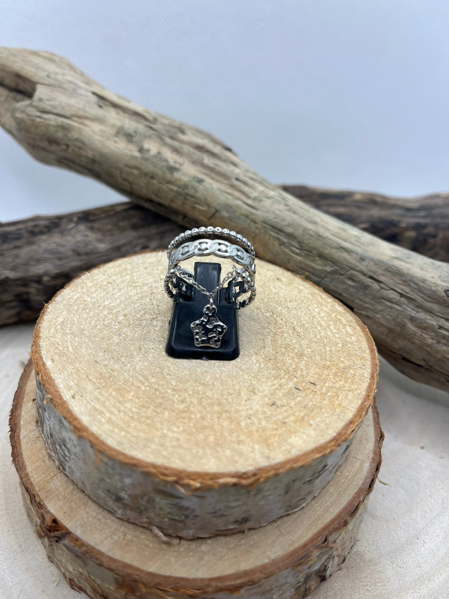 Bague en Acier inoxydable ajustable pendentif chaine orné d'une étoile - Doré ou en argenté