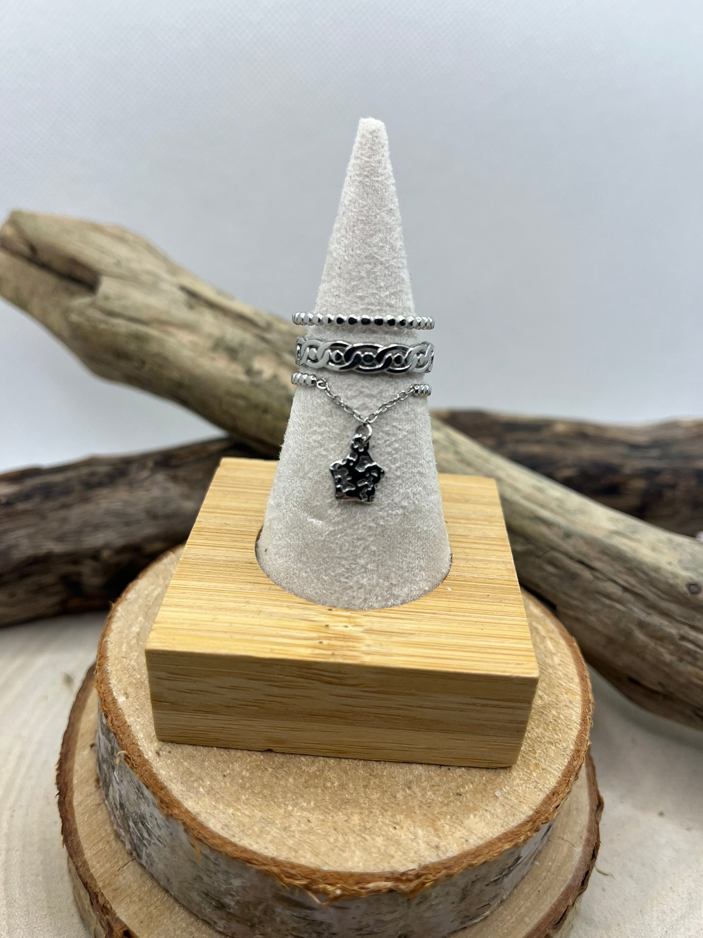 Bague en Acier inoxydable ajustable pendentif chaine orné d'une étoile - Doré ou en argenté