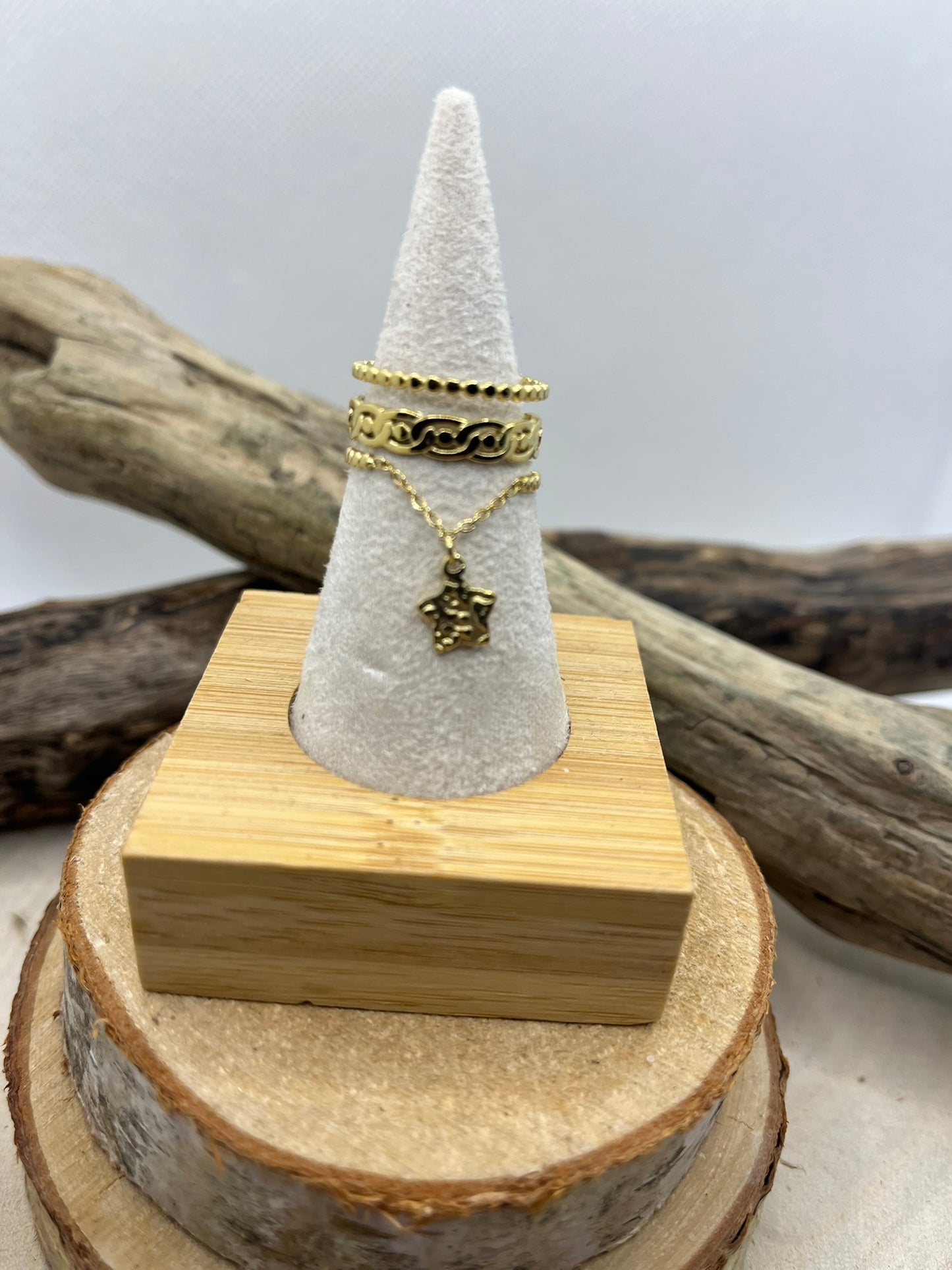Bague en Acier inoxydable ajustable pendentif chaine orné d'une étoile - Doré ou en argenté