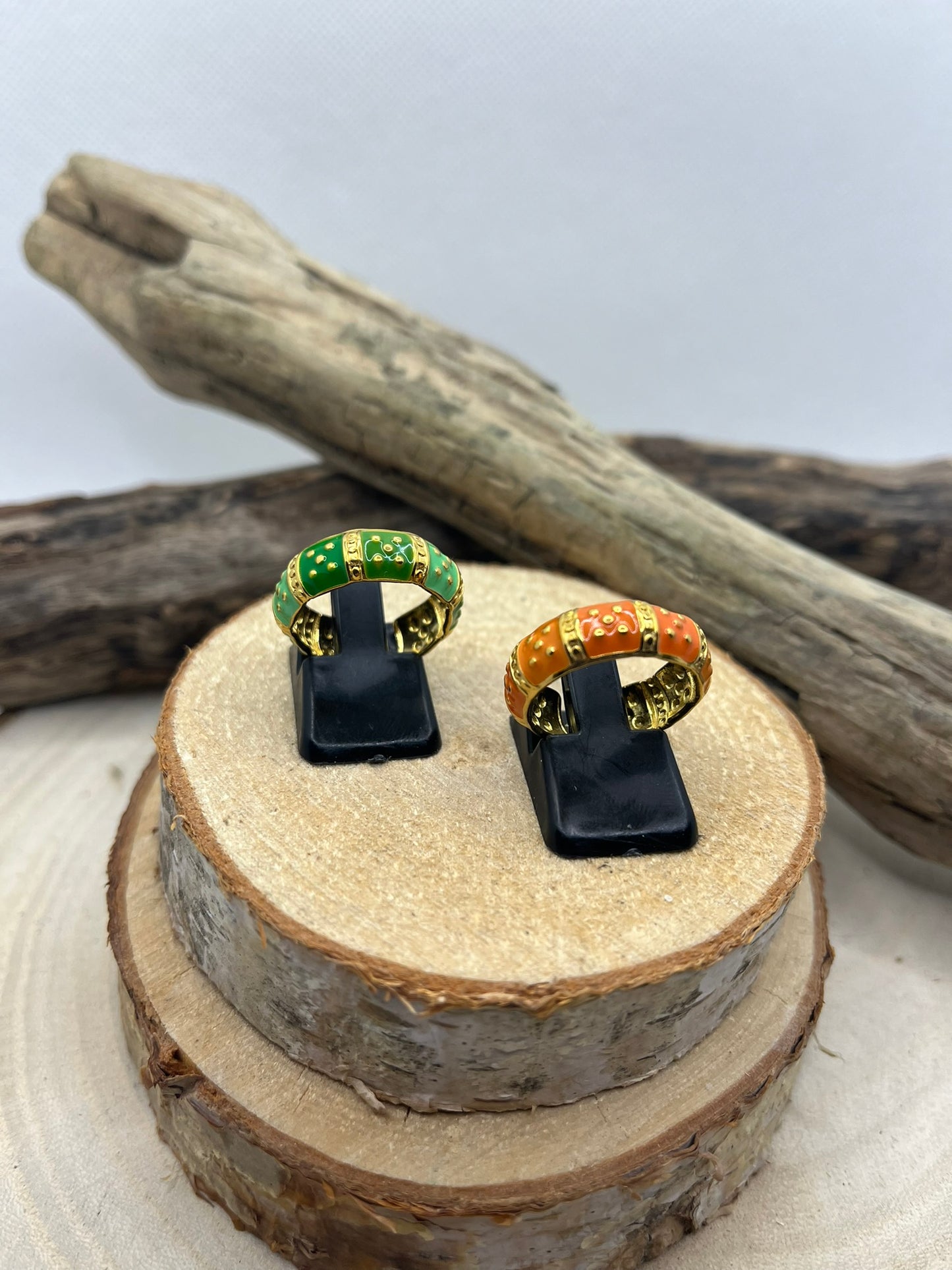 Bague en Acier inoxydable ajustable chic anneau vert - Doré, orange et Doré Vert