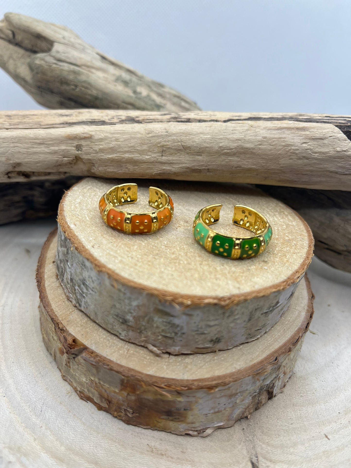Bague en Acier inoxydable ajustable chic anneau vert - Doré, orange et Doré Vert