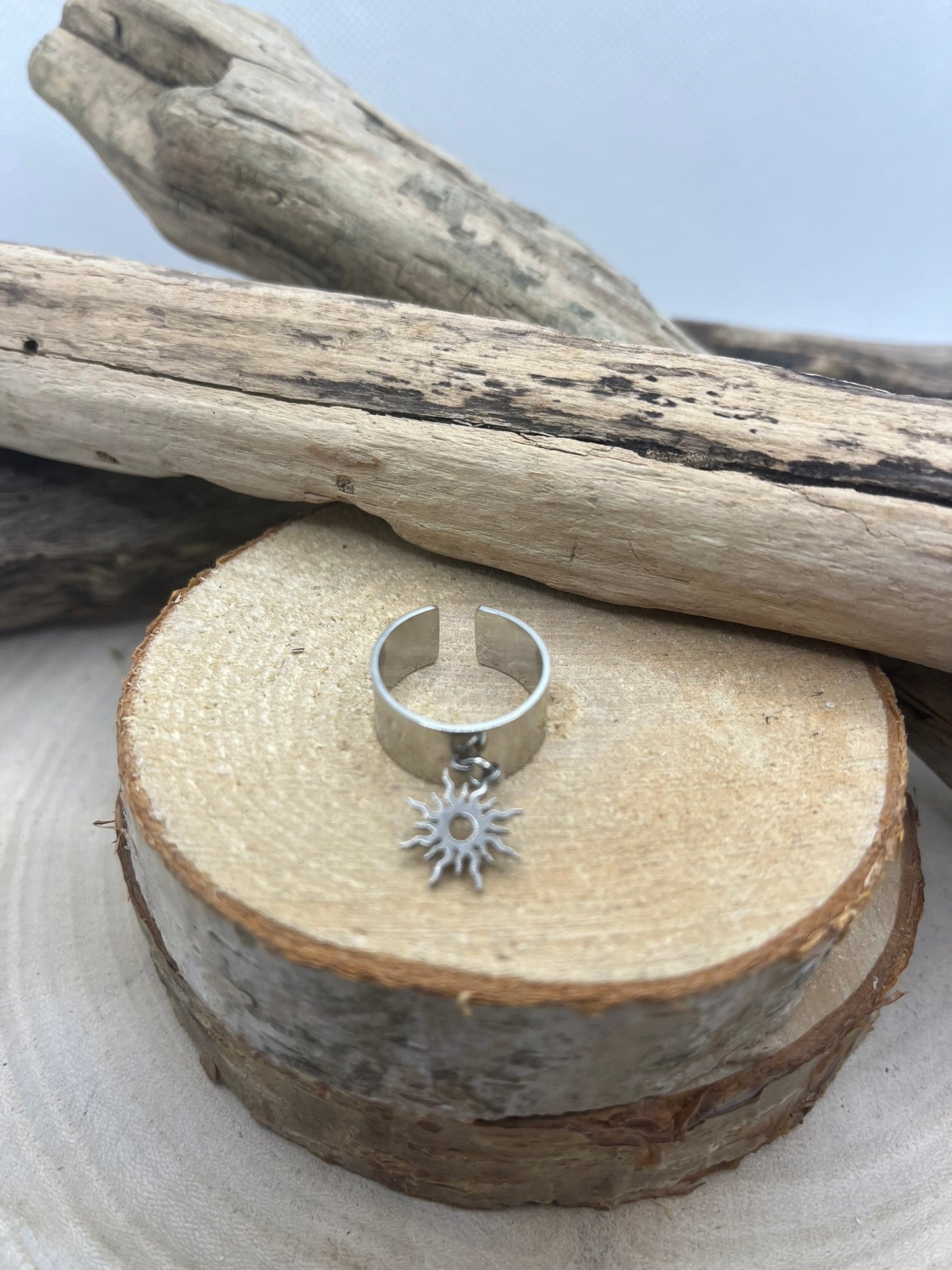 Bague en Acier inoxydable ajustable Mode pendentif Soleil - Argenté