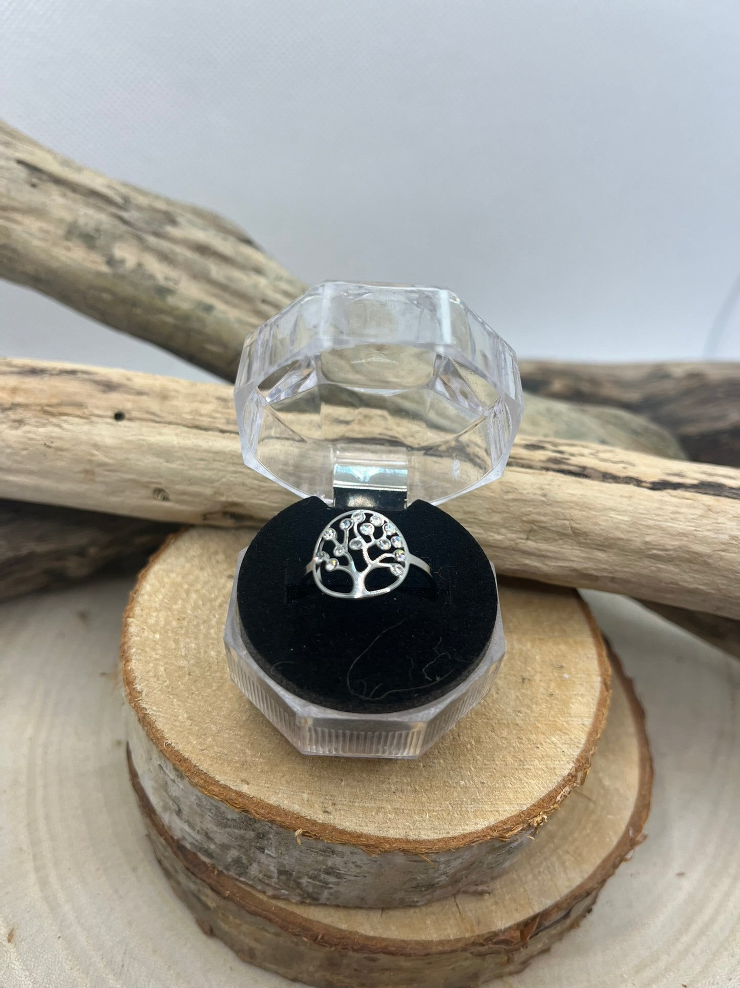 Bague en Acier inoxydable ajustable fine Arbre de Vie ornés de strass - Doré ou en Argenté