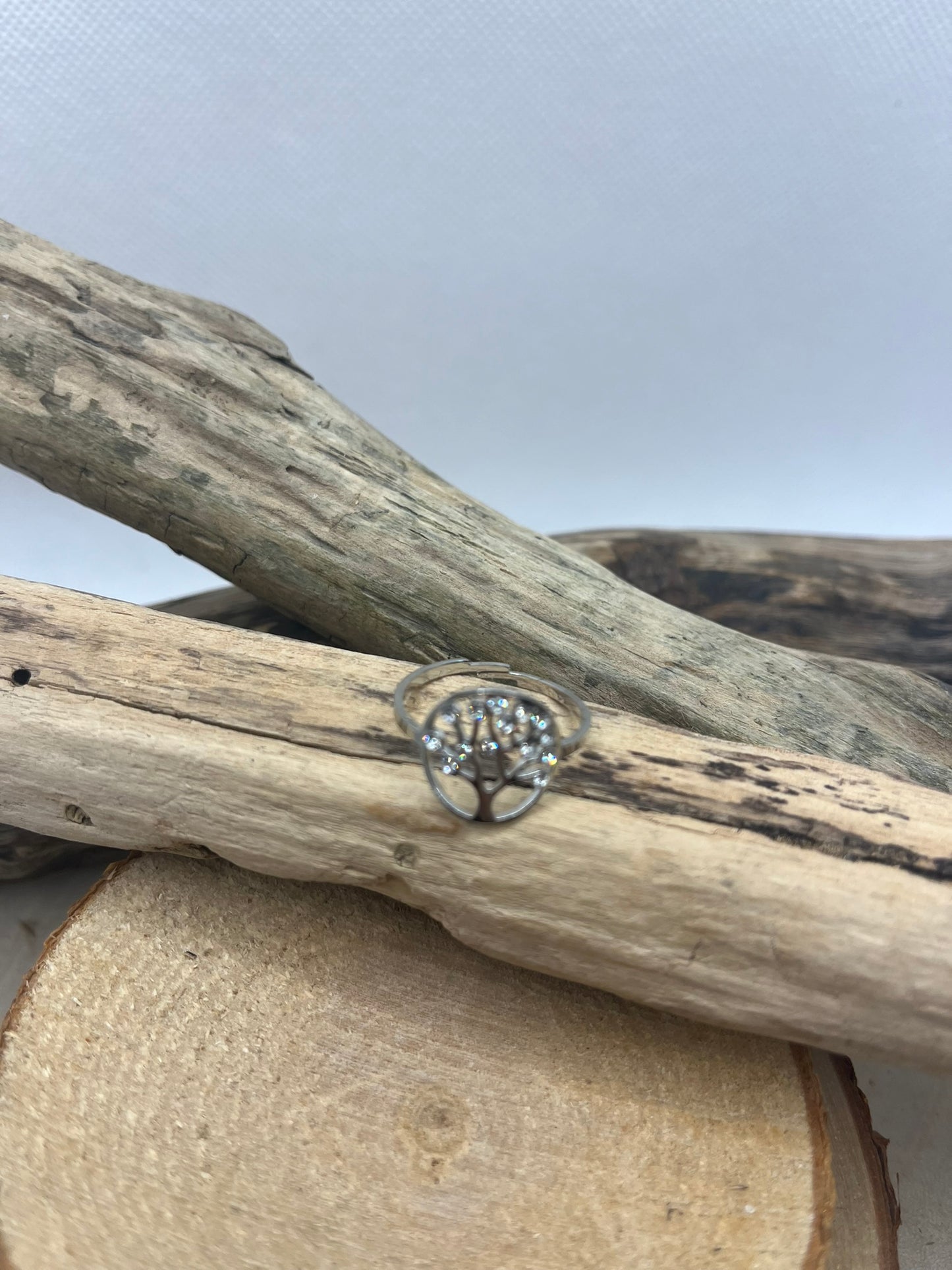 Bague en Acier inoxydable ajustable fine Arbre de Vie ornés de strass - Doré ou en Argenté