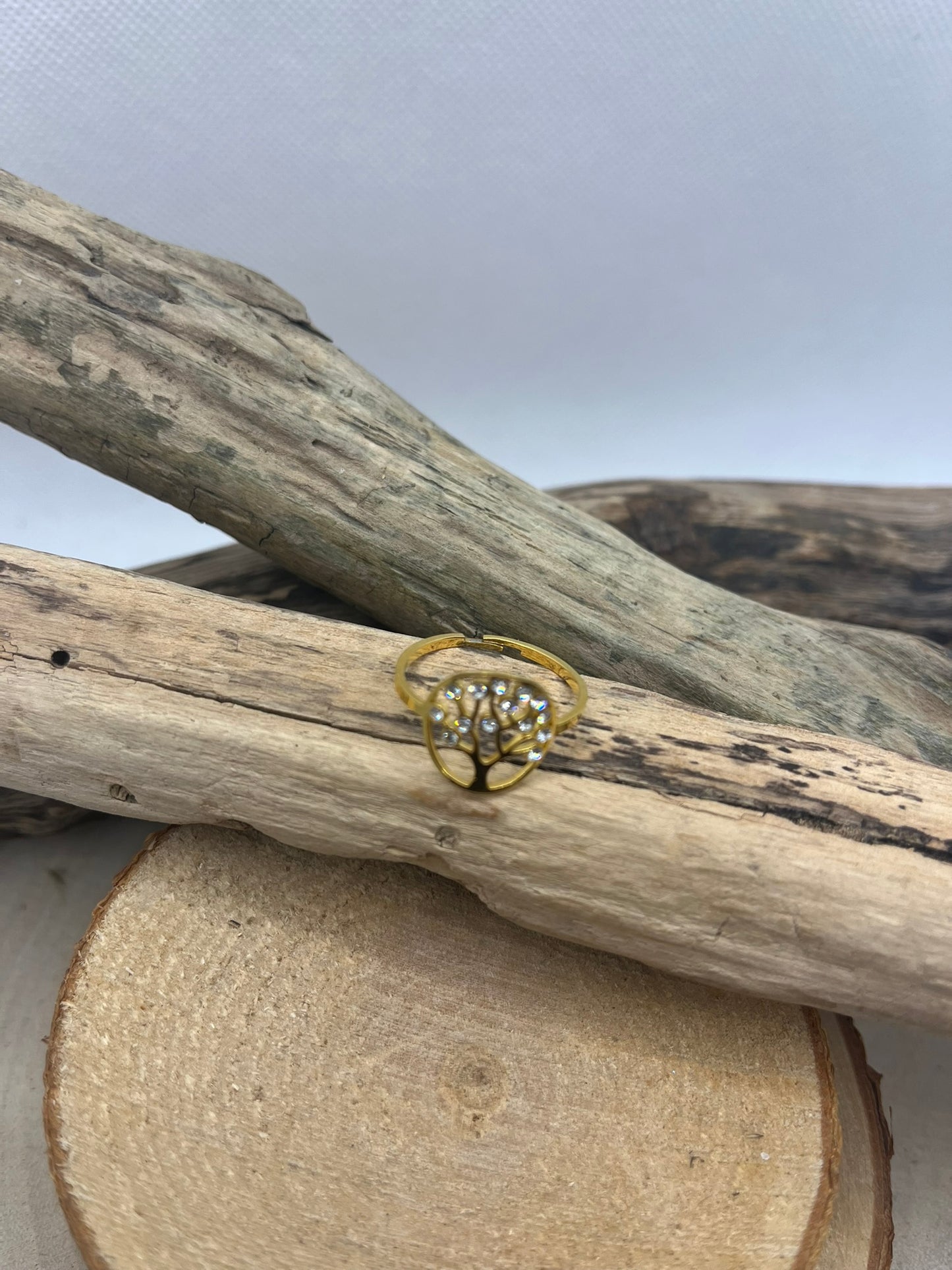 Bague en Acier inoxydable ajustable fine Arbre de Vie ornés de strass - Doré ou en Argenté