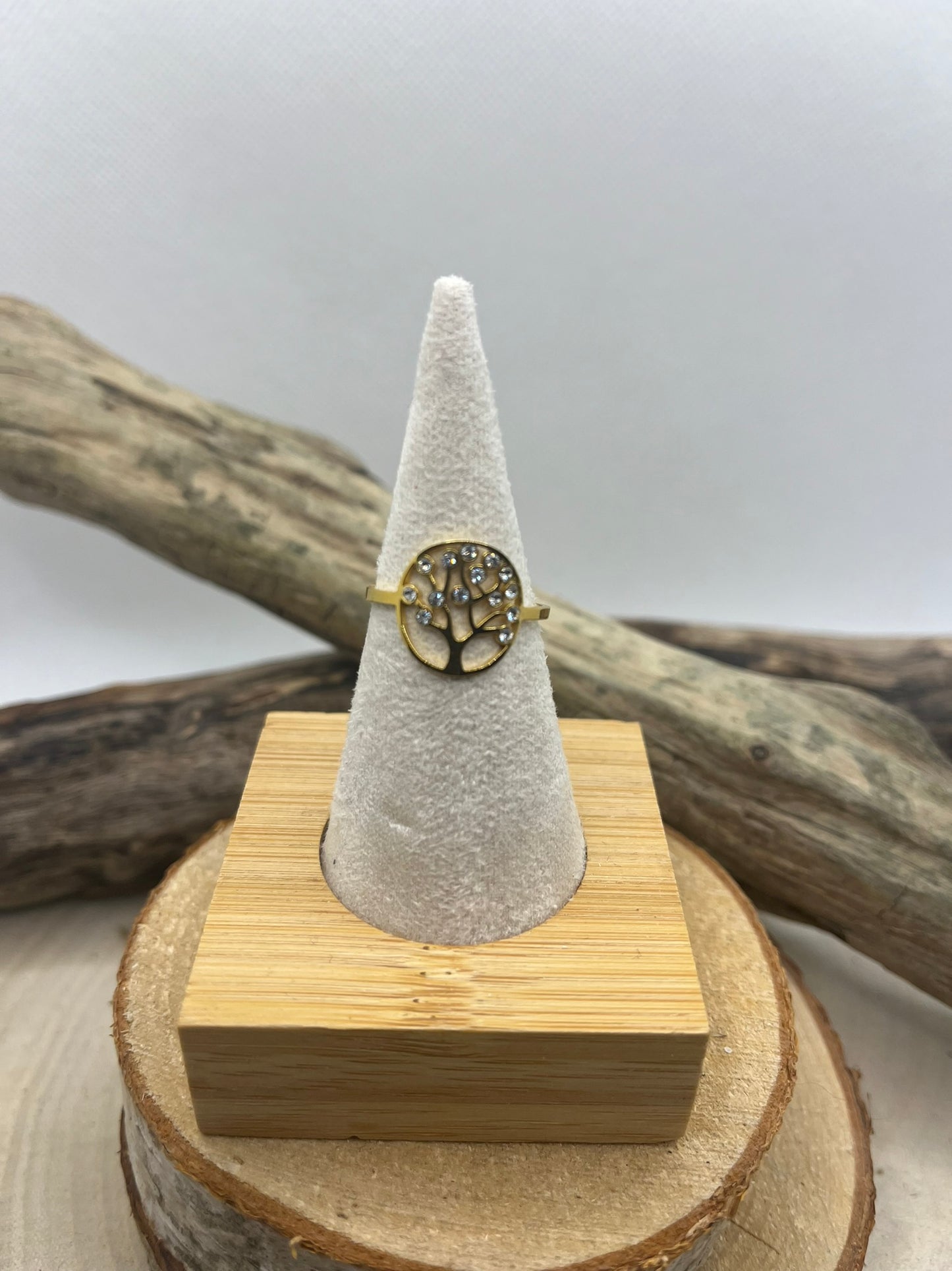 Bague en Acier inoxydable ajustable fine Arbre de Vie ornés de strass - Doré ou en Argenté
