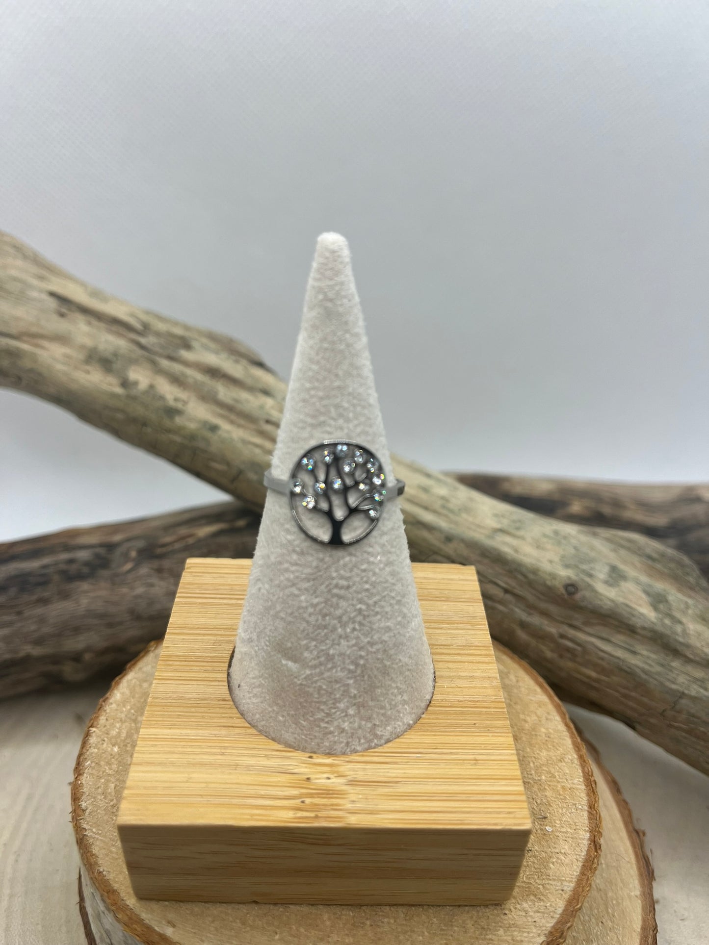 Bague en Acier inoxydable ajustable fine Arbre de Vie ornés de strass - Doré ou en Argenté