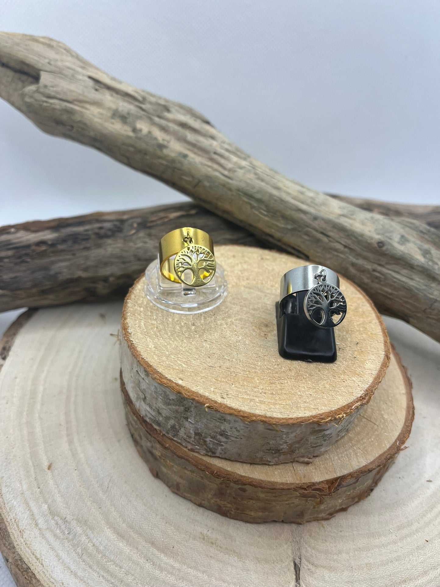 Bague en Acier inoxydable ajustable Mode et Chic Pendentif Arbre de Vie - Doré ou en Argenté