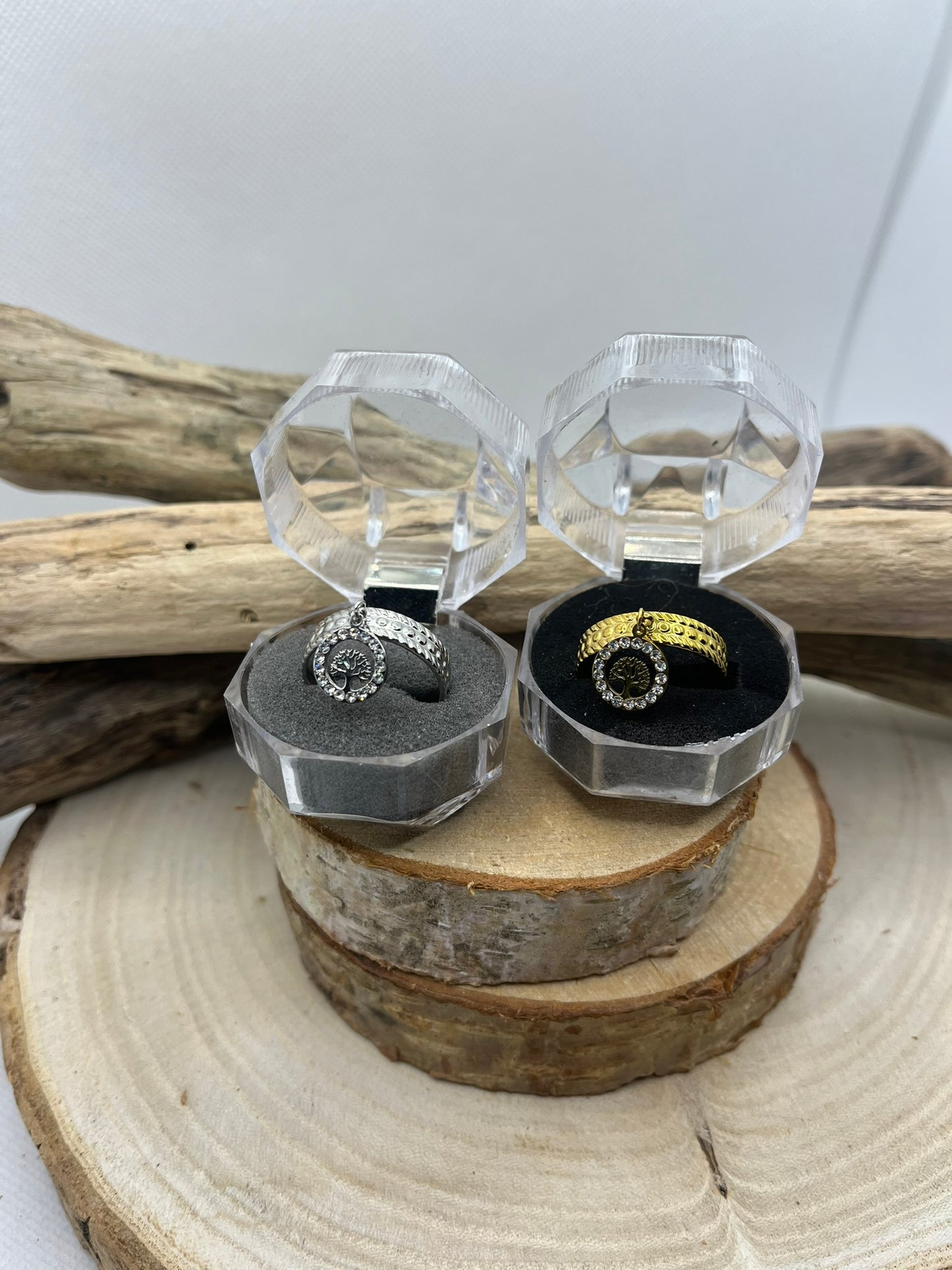 Bague en Acier inoxydable ajustable mode Pendentif Arbre de vie orné de strass - Doré ou en Argenté