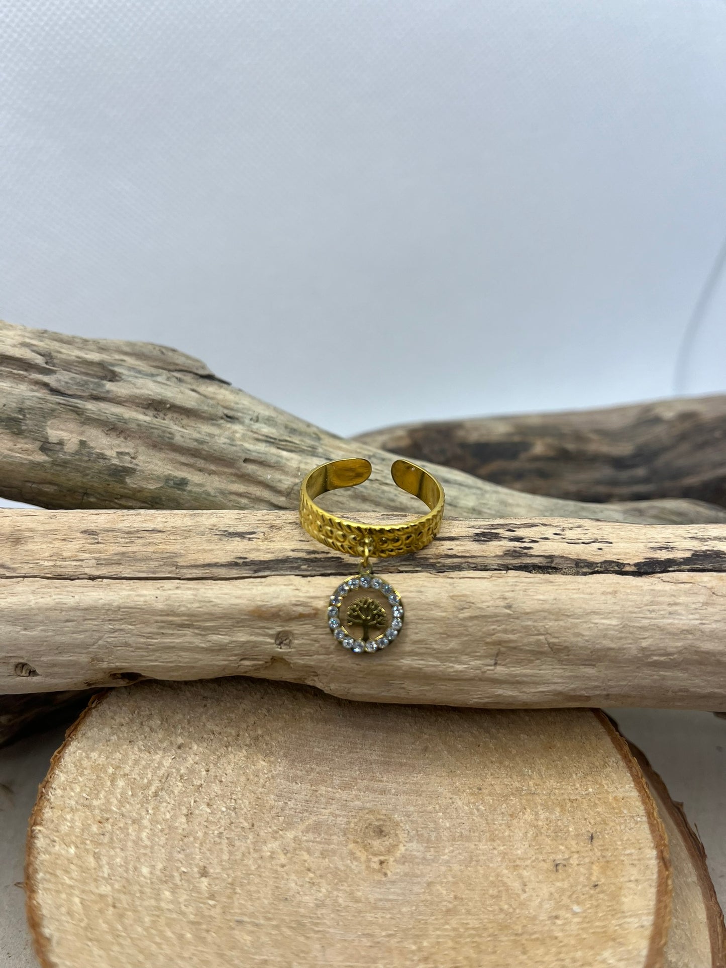 Bague en Acier inoxydable ajustable mode Pendentif Arbre de vie orné de strass - Doré ou en Argenté