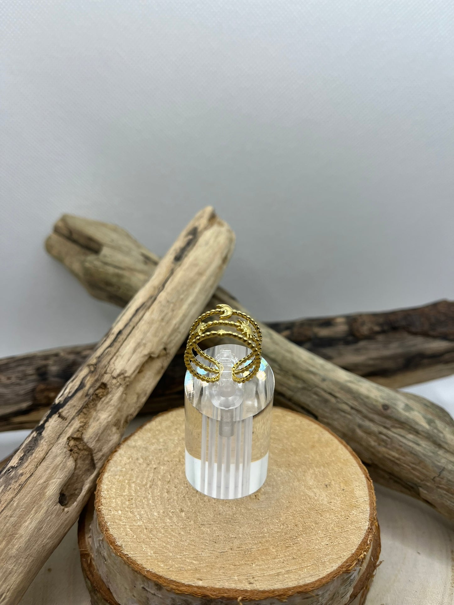 Bague en acier inoxydable tendance de couleur Doré ajustable à la mode