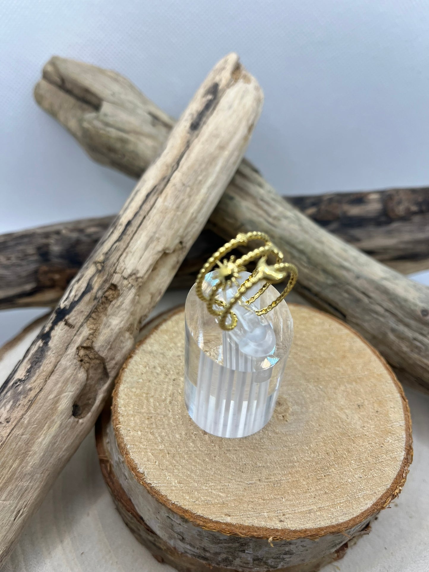 Bague en acier inoxydable tendance de couleur Doré ajustable à la mode