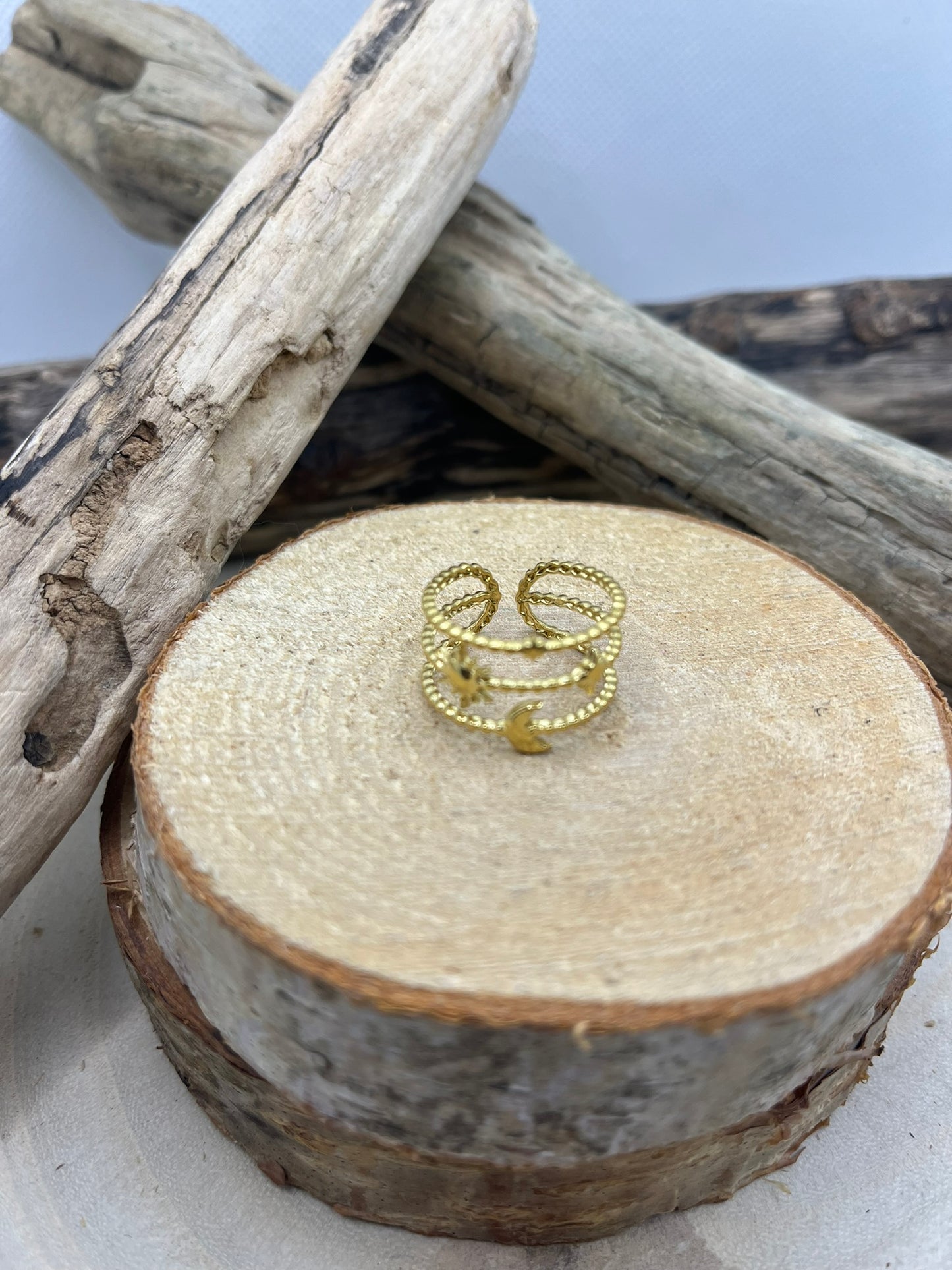 Bague en acier inoxydable tendance de couleur Doré ajustable à la mode