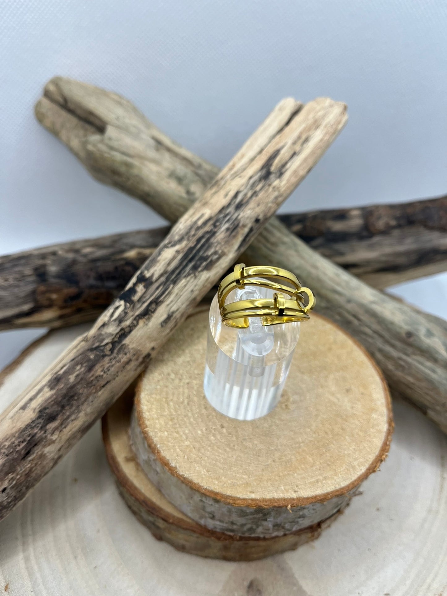 Bague en acier inoxydable tendance couleur doré ajustable à la mode