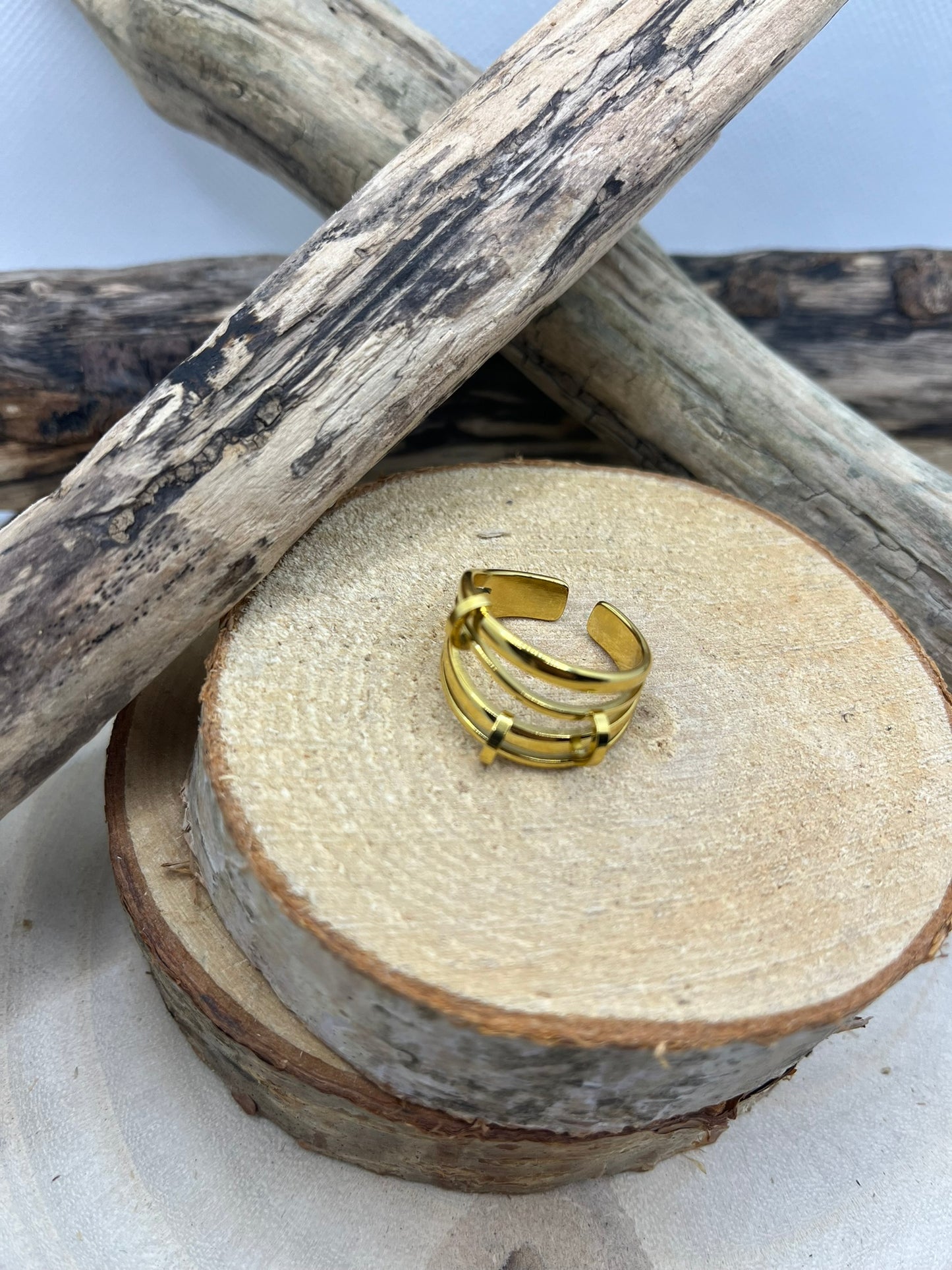 Bague en acier inoxydable tendance couleur doré ajustable à la mode
