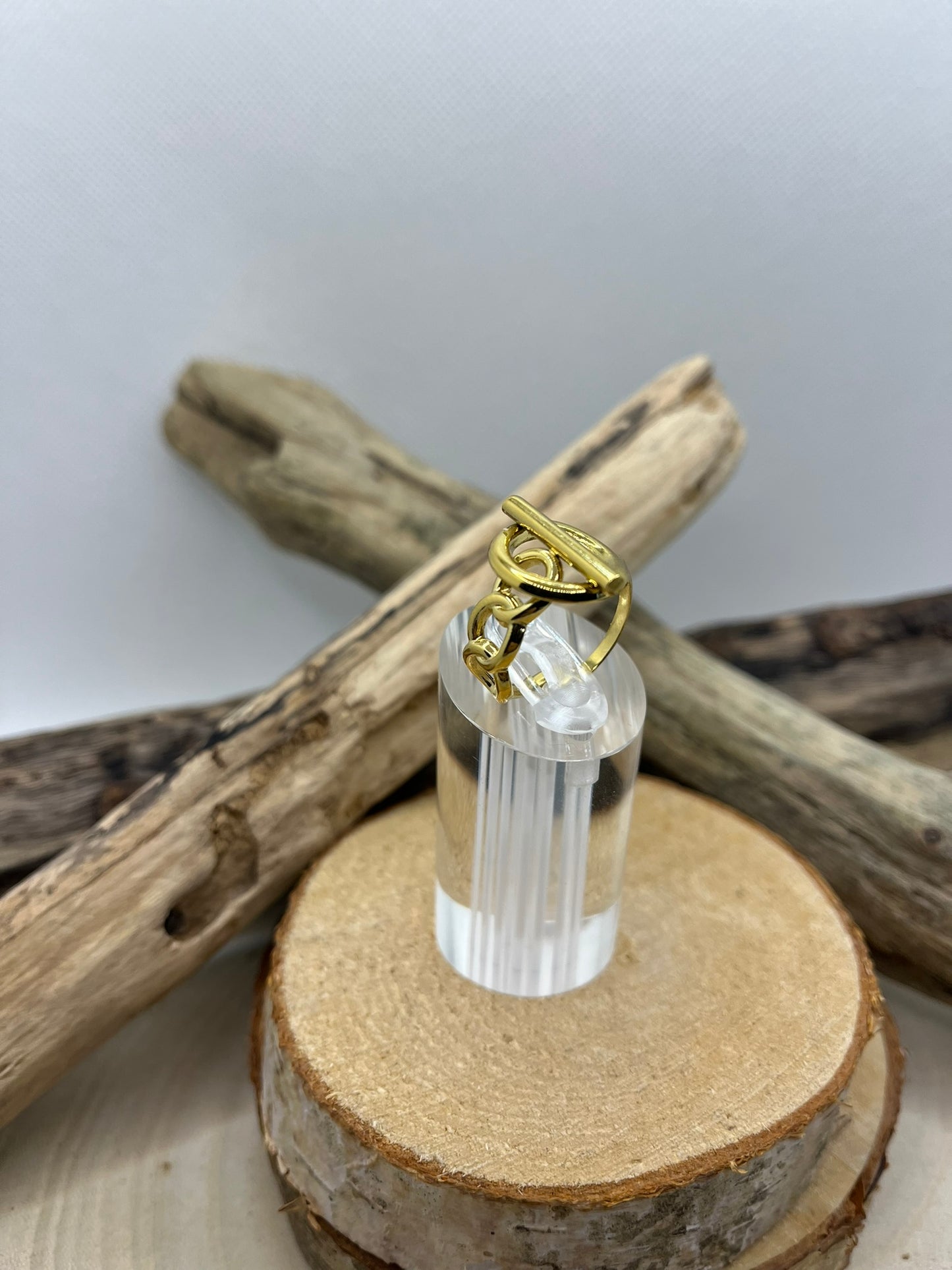 Bague en acier inoxydable tendance de couleur Doré ajustable à la mode