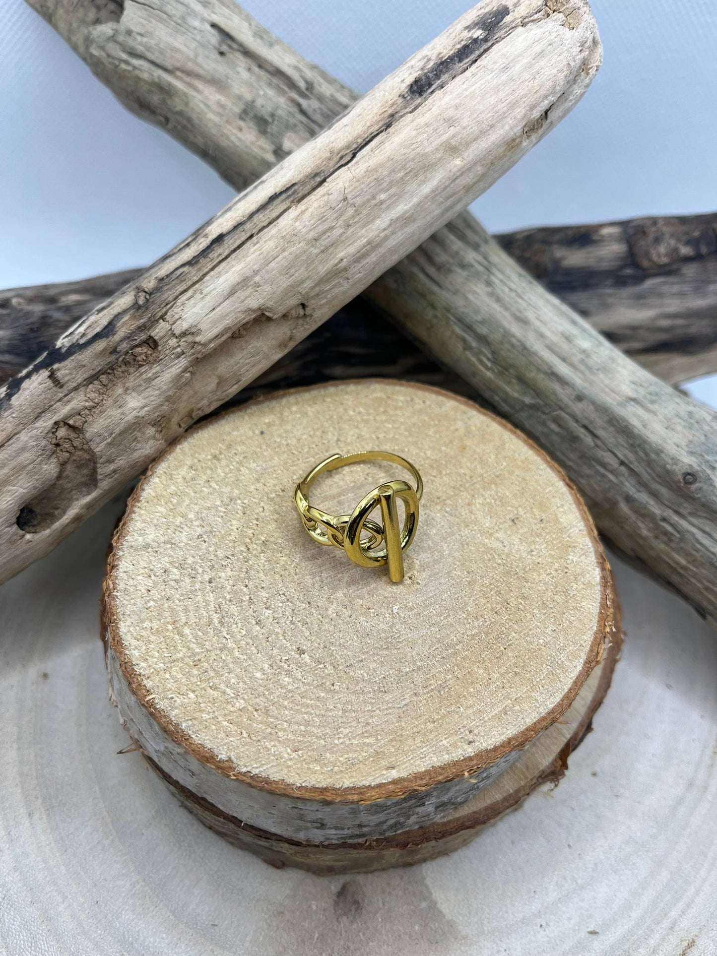 Bague en acier inoxydable tendance de couleur Doré ajustable à la mode