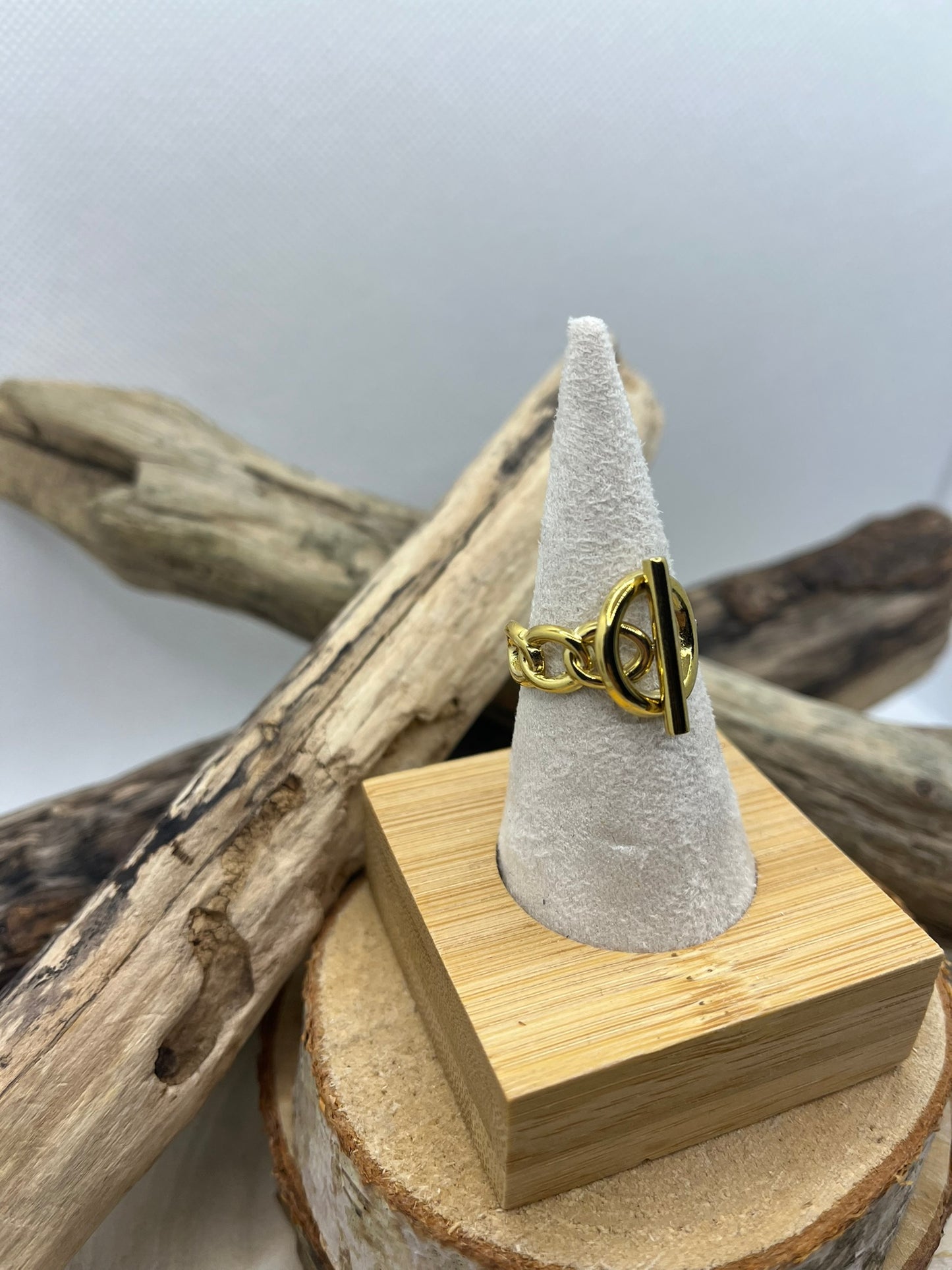 Bague en acier inoxydable tendance de couleur Doré ajustable à la mode